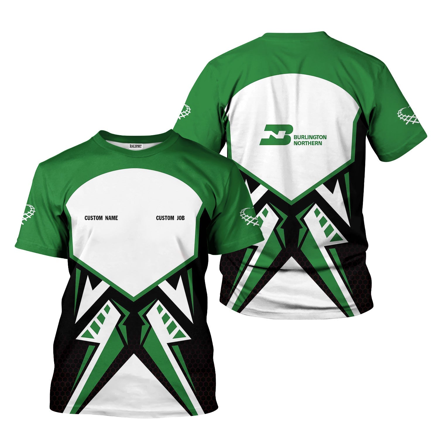 Railspirit Personalized Burlington Northern Railroad T-Shirt Vibriant Style with Custom Position Train Shirt