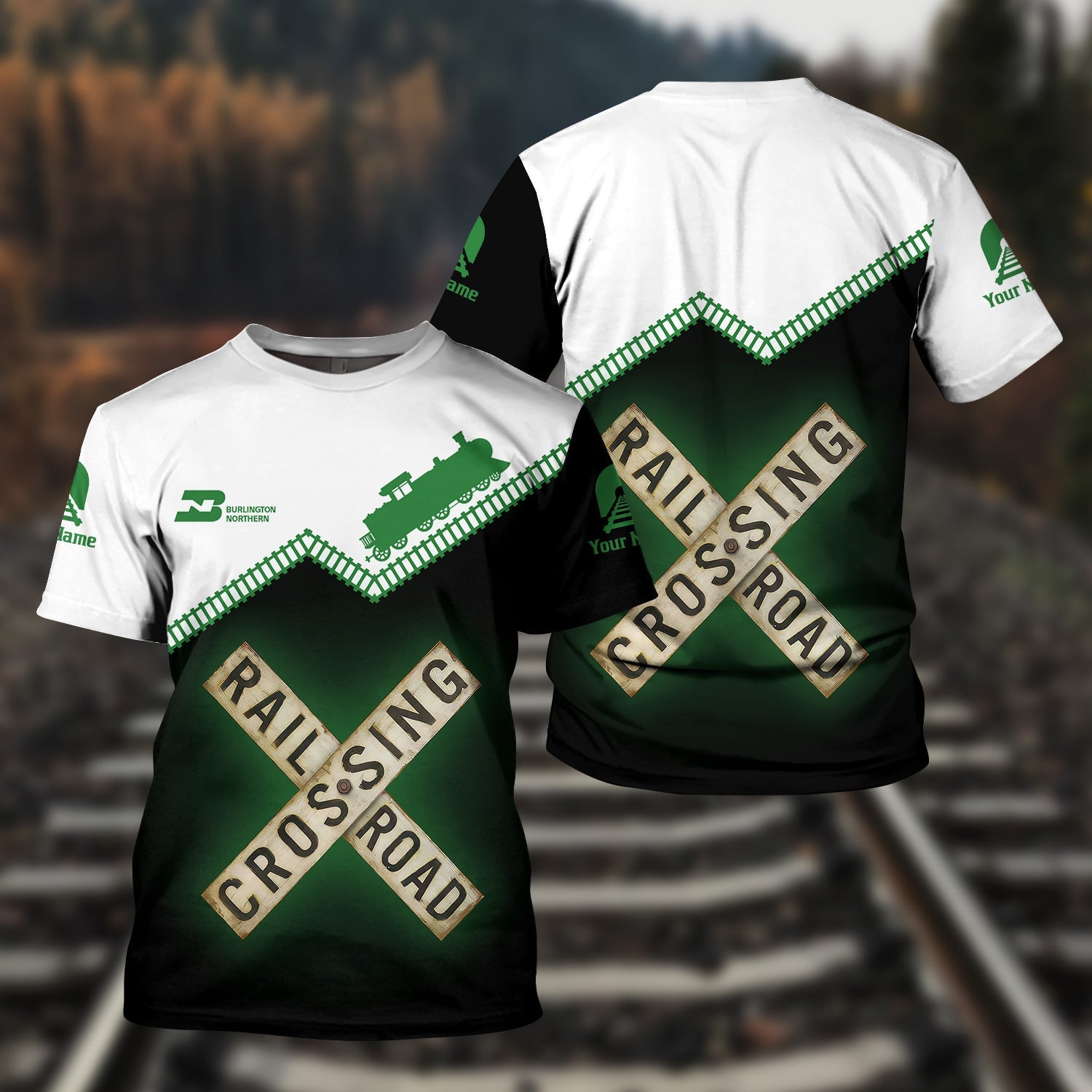 Railspirit Personalized Burlington Northern Railroad T Shirt Railroad Crossing Printed Train Track Shirt