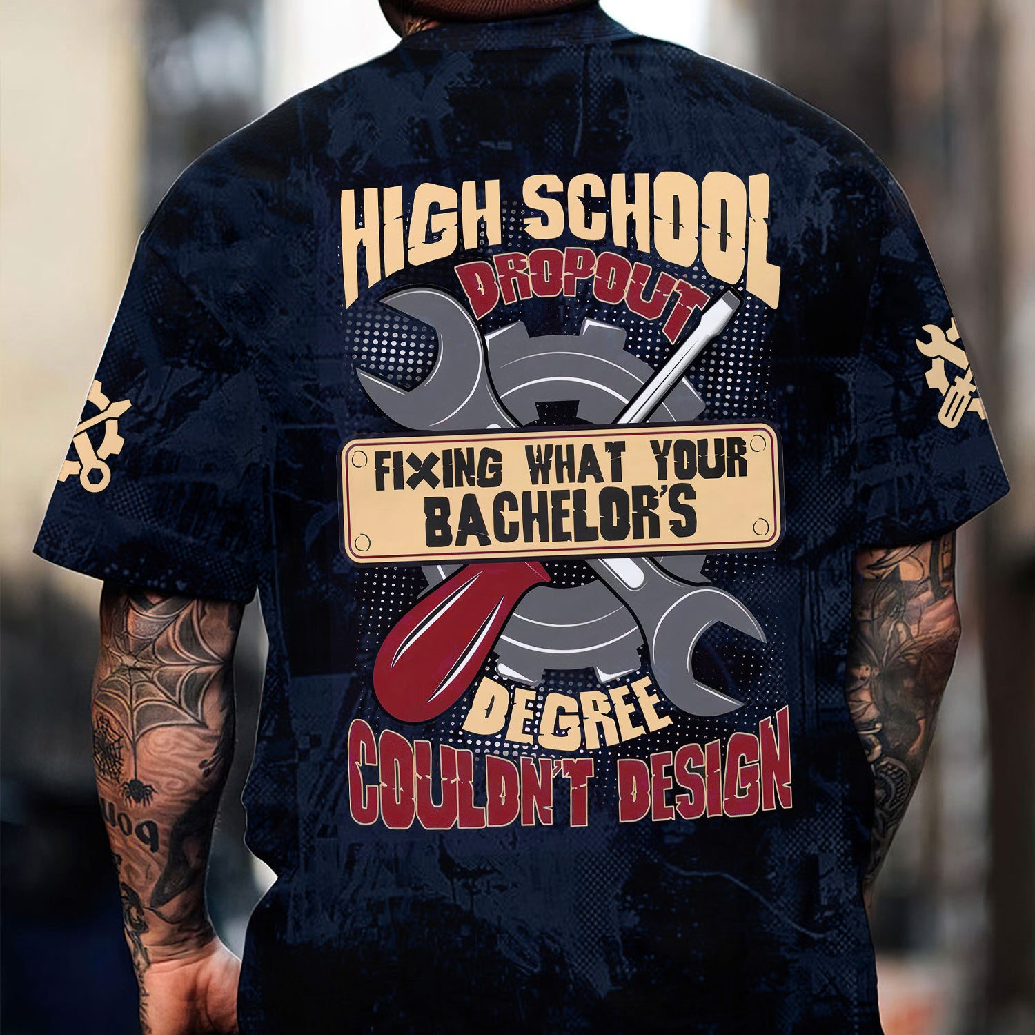 Custom Name Funny Skull Mechanic Shirt High School Dropout Fixing What Your Bachelor's Degree Couldn't Design Gift For Mechanic Lover