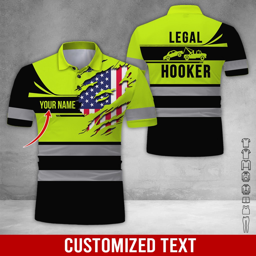 Customized Name and Flag Tow Truck Style Printed Clothes, Personalized Tow Truck Apparel