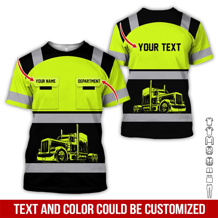 Customized Name Semi Truck Art Printed Pocket Shirt, Great for Truck Enthusiasts