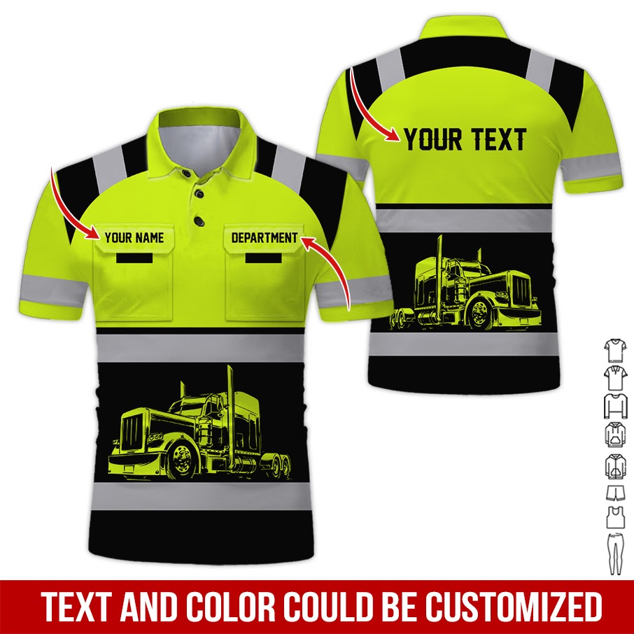 Customized Name Semi Truck Art Printed Pocket Shirt, Great for Truck Enthusiasts