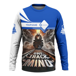Railspirit Personalized Long Island Railroad Long Sleeve Shirt One Track Mind Train Printed Shirt