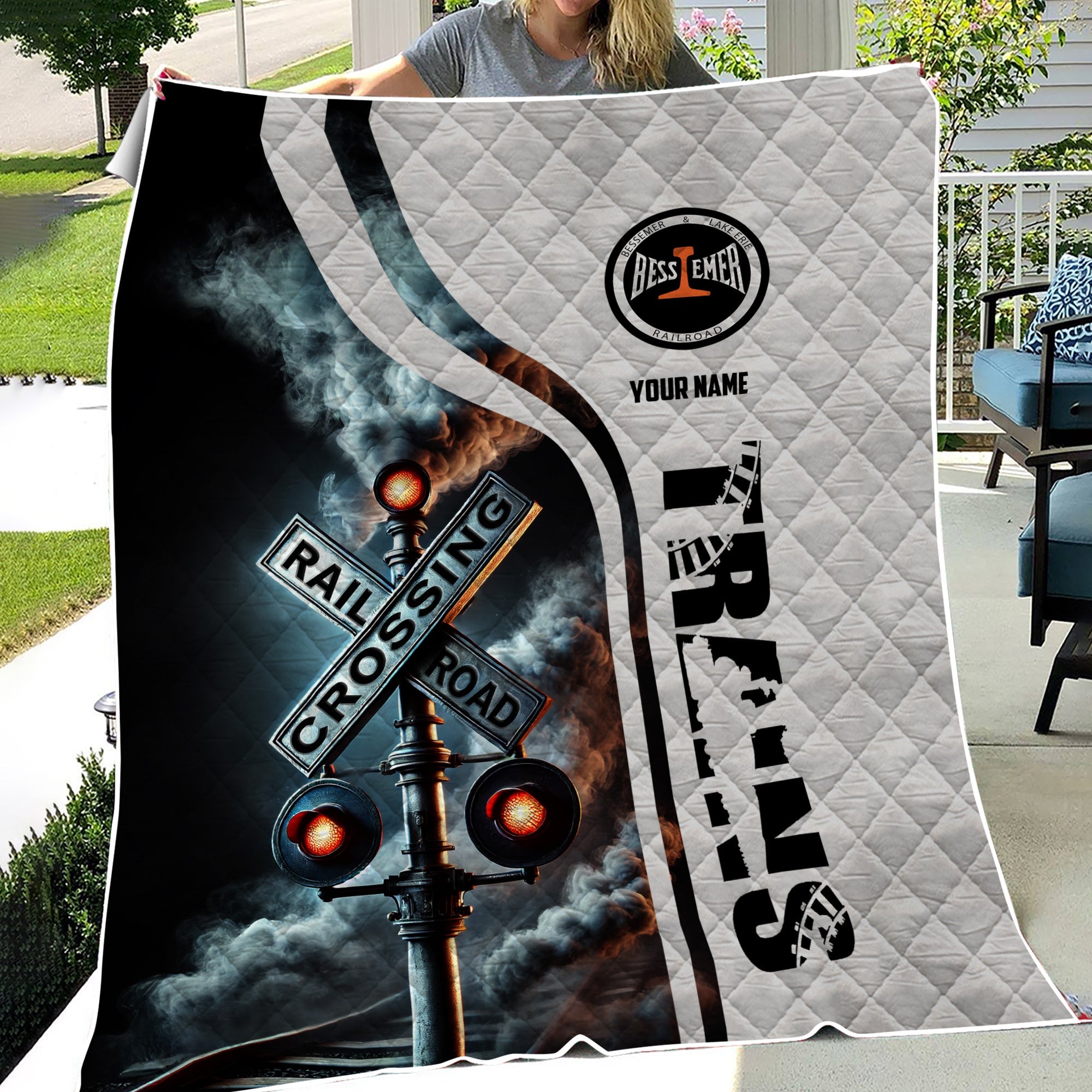 Railspirit Personalized Bessemer And Lake Erie Railroad Premium Quilts Railroad Crossing Sign Quilts All Over Print