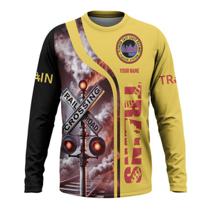 Railspirit Custom Name Florida East Coast Railway Long Sleeve Shirt Railroad Crossing Sign Printed Train Shirt