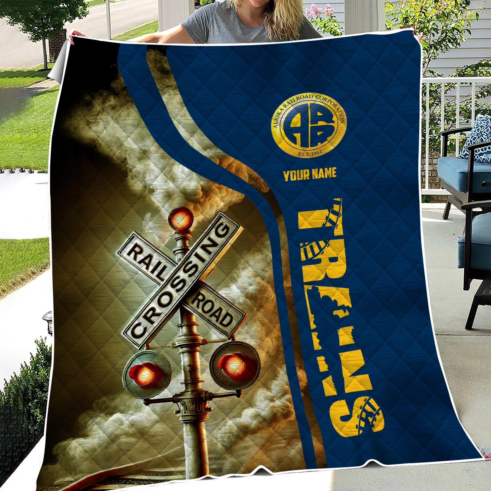 Railspirit Personalized Alaska Railroad Premium Quilts Railroad Crossing Sign Quilts All Over Print