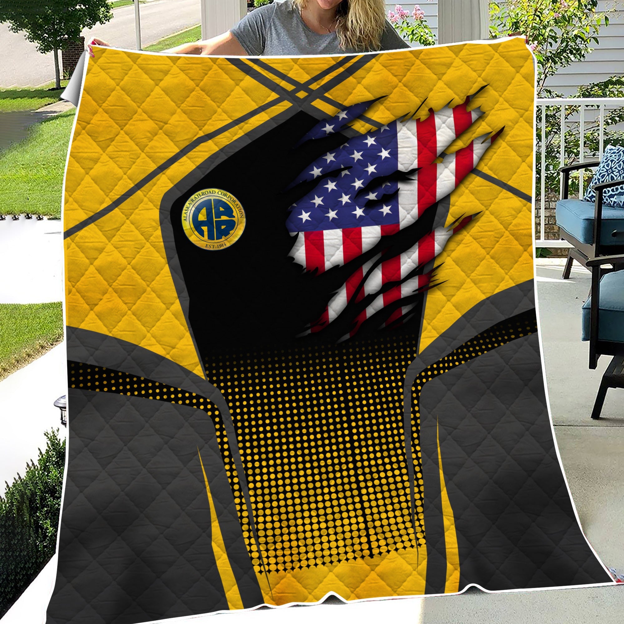 Railspirit Personalized Alaska Railroad Premium Quilts American Vintage All Over Printed Premium Quilts