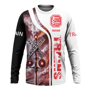 Railspirit Custom Name Kansas City Southern Long Sleeve Shirt Railroad Crossing Sign Printed Train Shirt