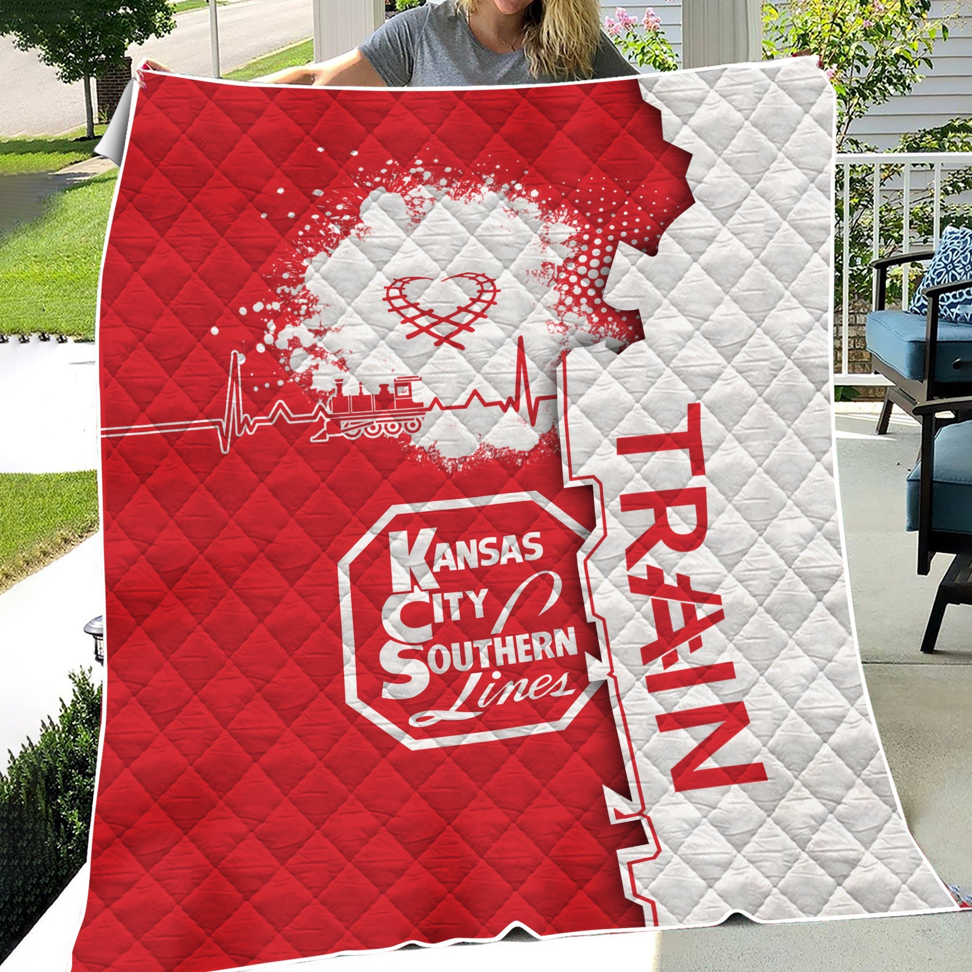 Railspirit Kansas City Southern Premium Quilts Engine Heartbeat and Track Love Style Quilts Gift Idea For Train Lovers