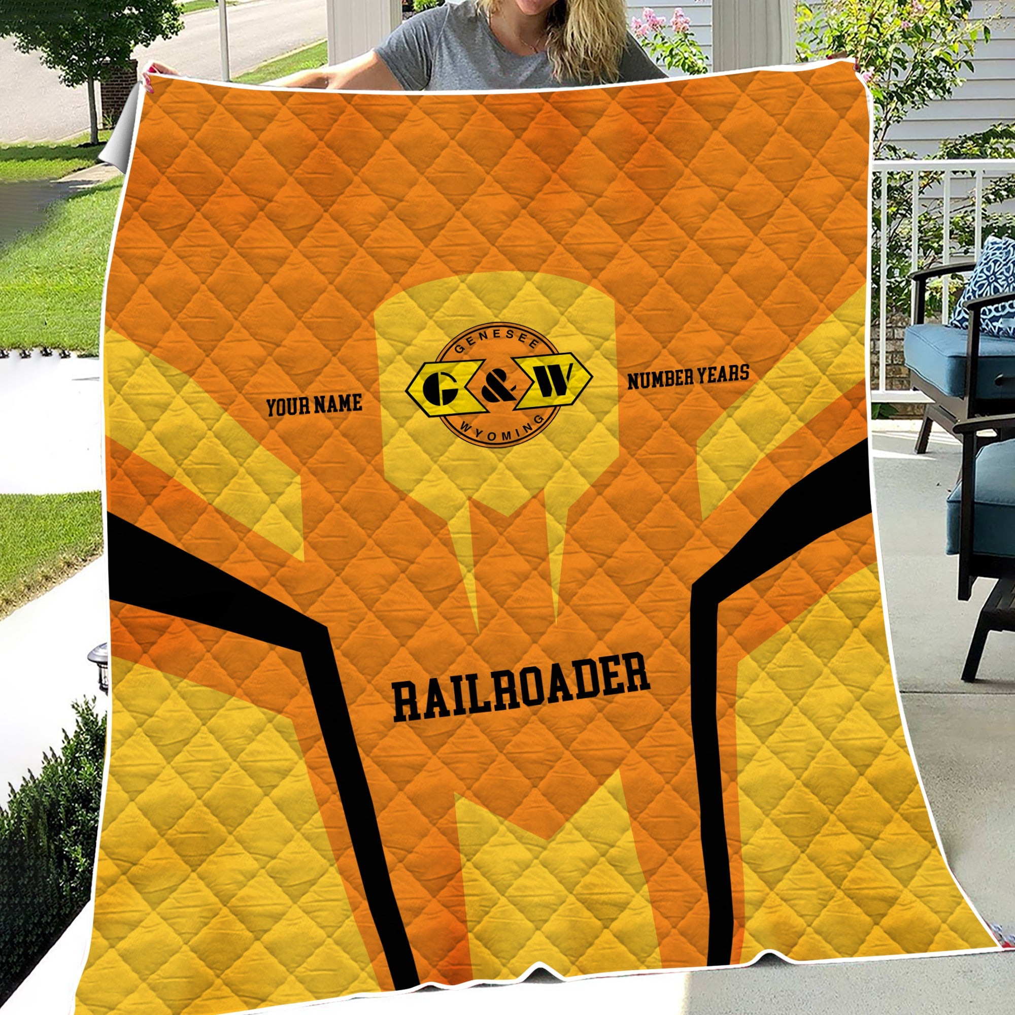 Railspirit Personalized Genesee & Wyoming Inc. Railroad Premium Quilts Custom Year Railroader Gift Idea For Train Lover