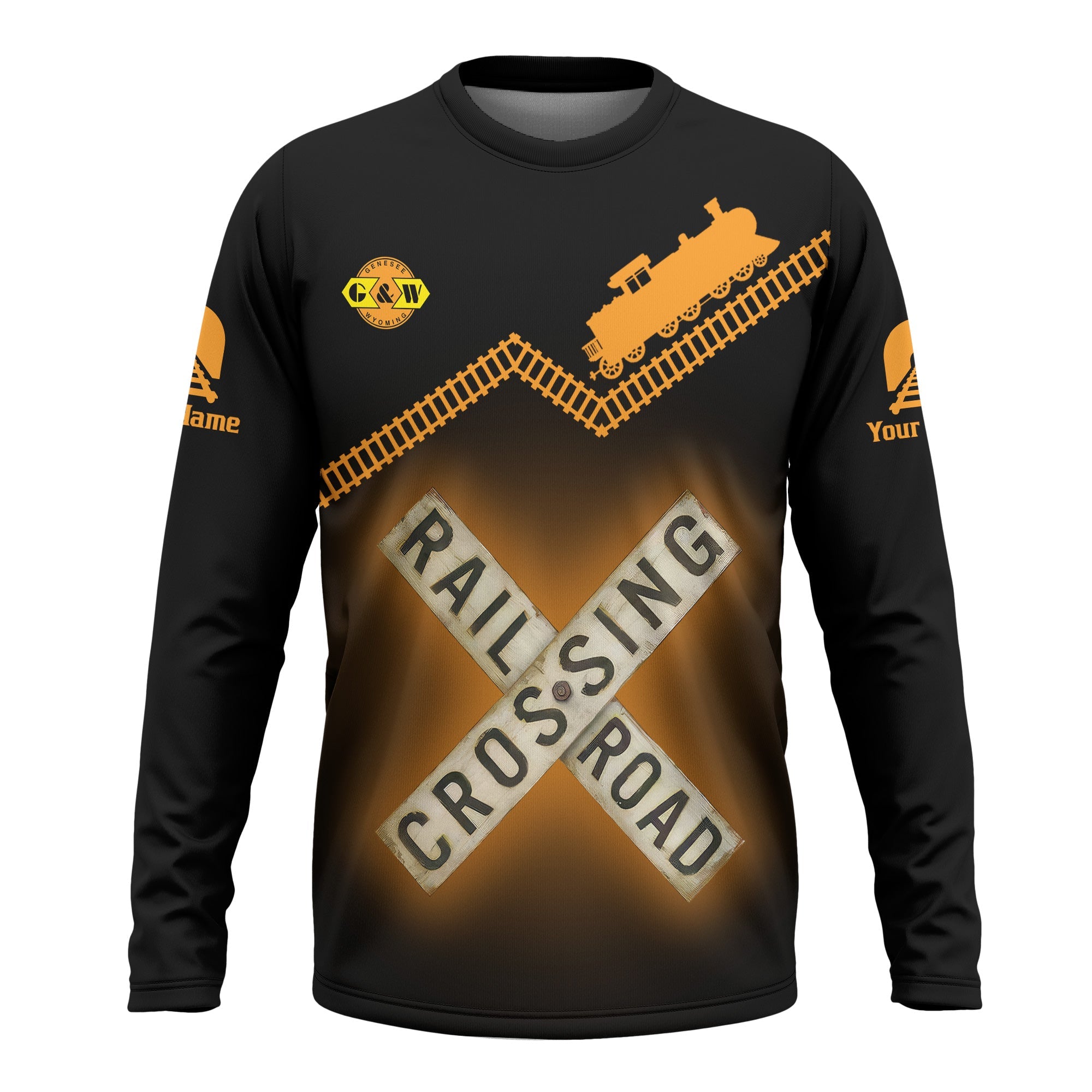 Railspirit Personalized Genesee & Wyoming Inc. Railroad Long Sleeve Shirt Railroad Crossing Printed Train Track Shirt