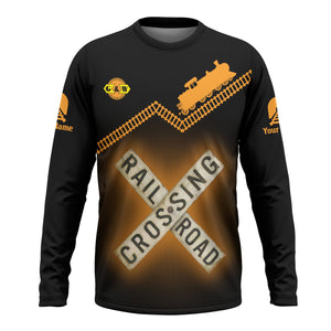 Railspirit Personalized Genesee & Wyoming Inc. Railroad Long Sleeve Shirt Railroad Crossing Printed Train Track Shirt