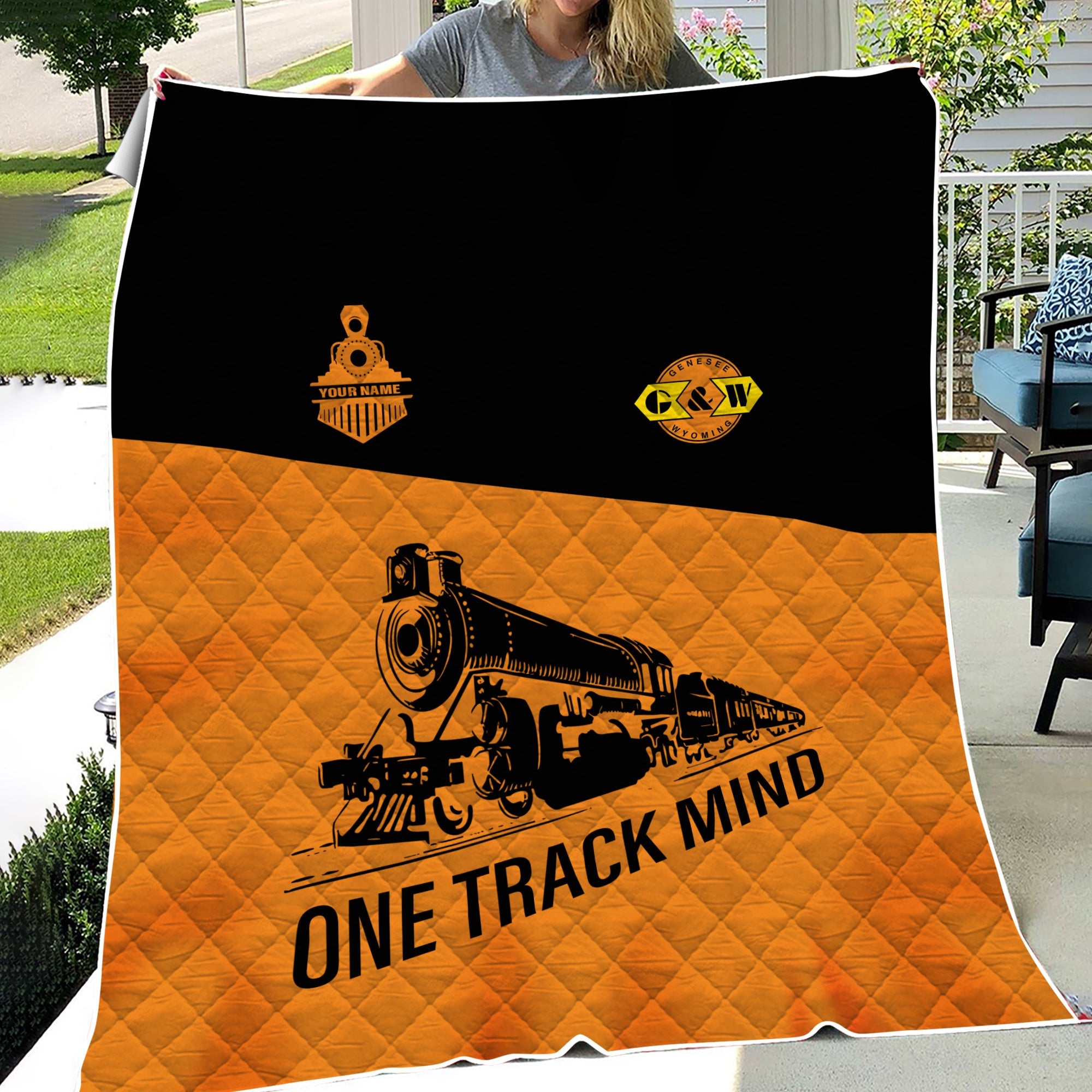 Railspirit Personalized Genesee & Wyoming Inc. Railroad Premium Quilt One Track Mind Train Premium Quilt Gift Idea For Train Lover