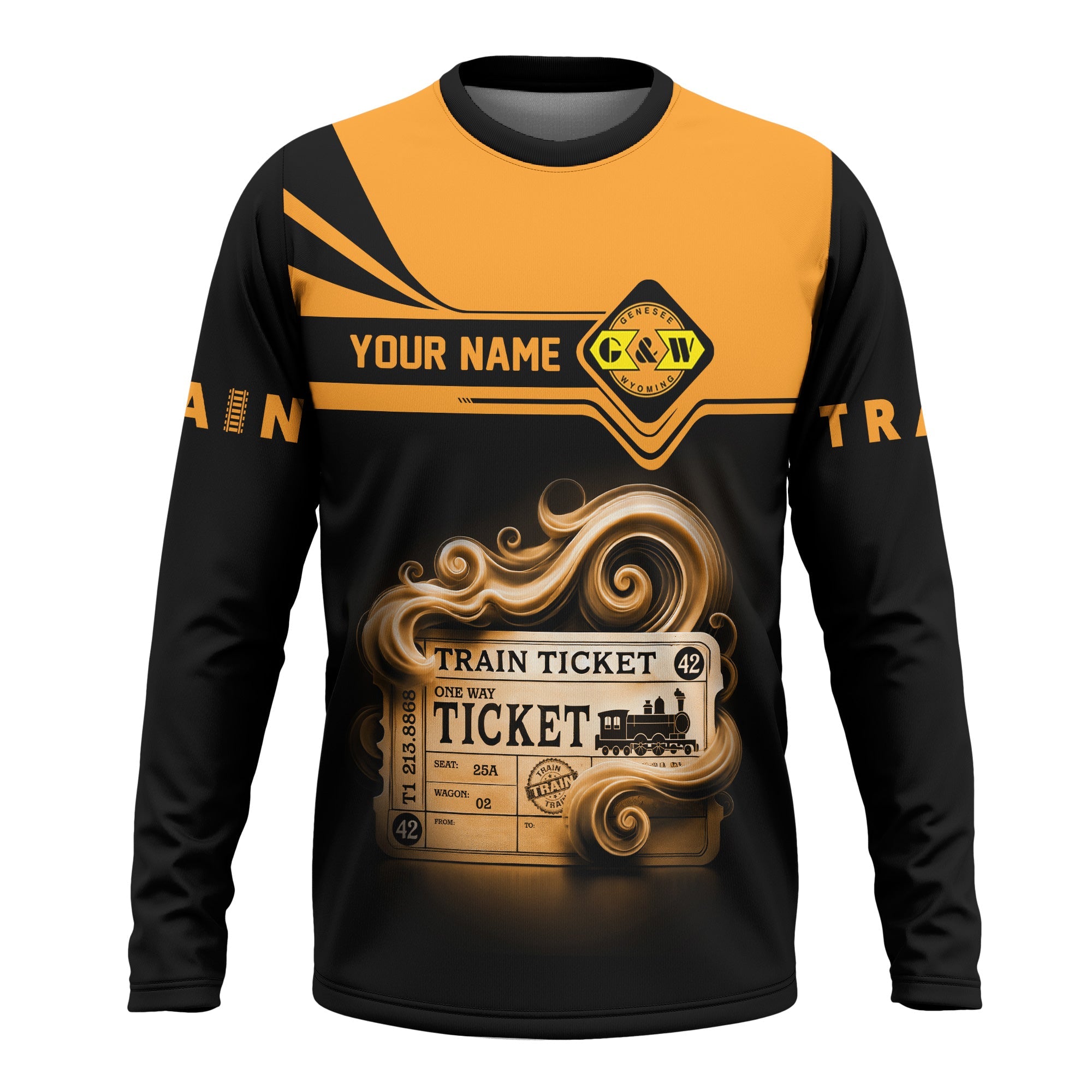 Railspirit Custom Name Genesee & Wyoming Inc. Railroad Long Sleeve Shirt American Train Ticket Printed Shirt