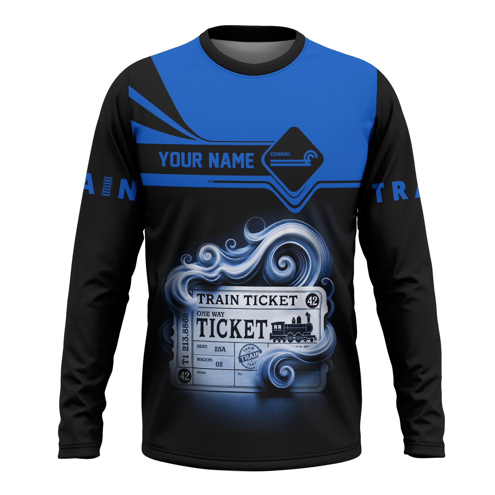 Railspirit Custom Name Conrail Railroad Long Sleeve Shirt American Train Ticket Printed Shirt