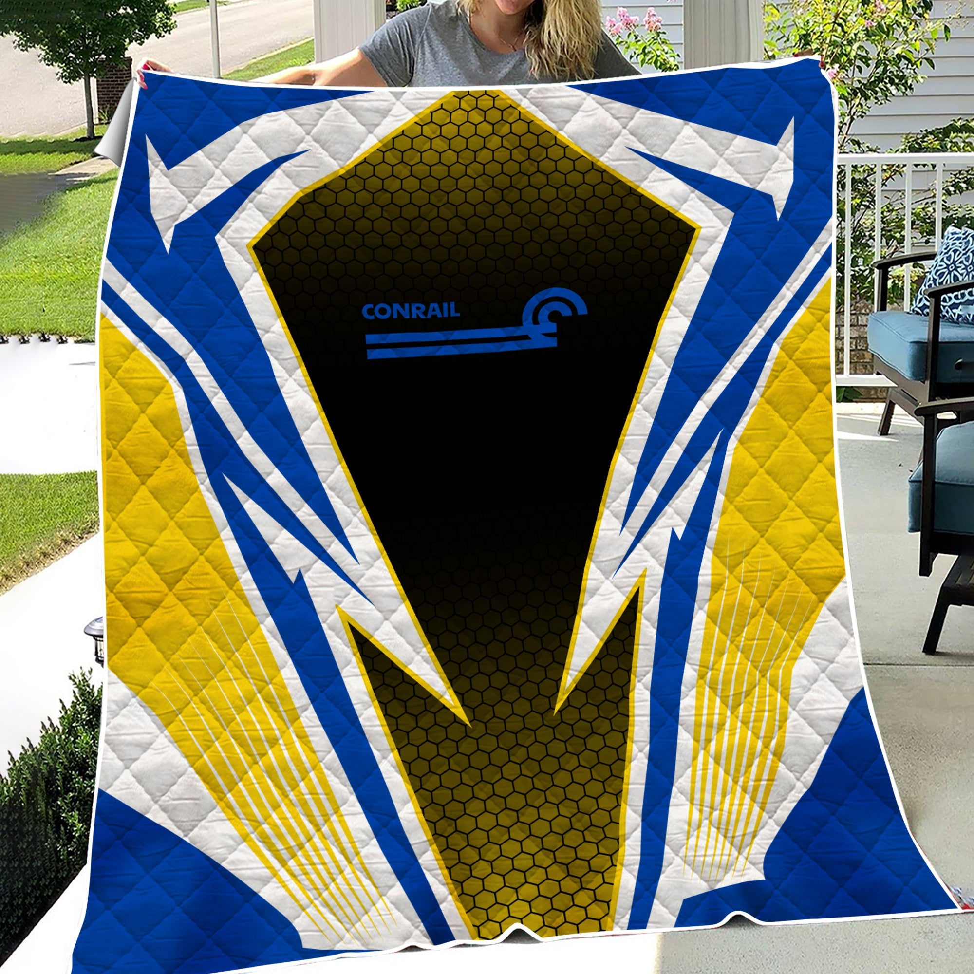 Railspirit Conrail Railroad Premium Quilts Lightning Graphic Style Premium Quilts Gift Idea For Train Lover