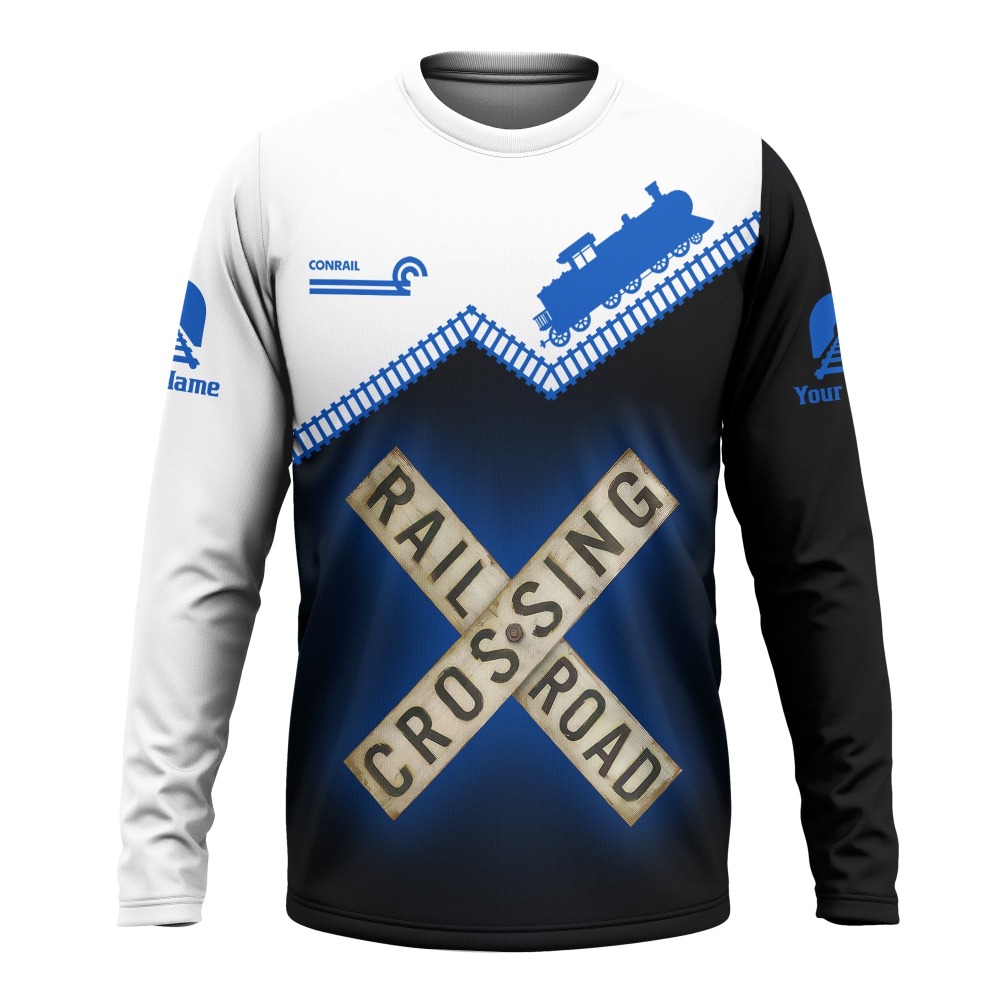 Railspirit Personalized Conrail Railroad Long Sleeve Shirt Railroad Crossing Printed Train Track Shirt
