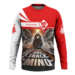 Railspirit Personalized Pennsylvania Railroad Long Sleeve Shirt One Track Mind Train Printed Shirt