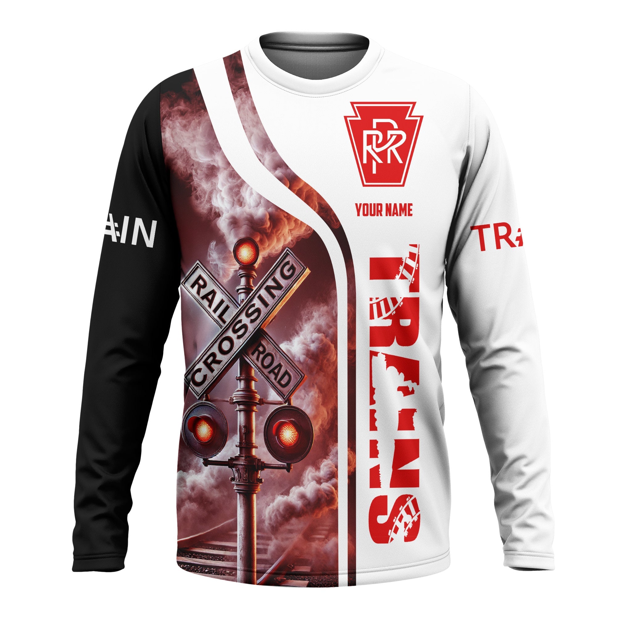 Railspirit Custom Name Pennsylvania Railroad Long Sleeve Shirt Railroad Crossing Sign Printed Train Shirt
