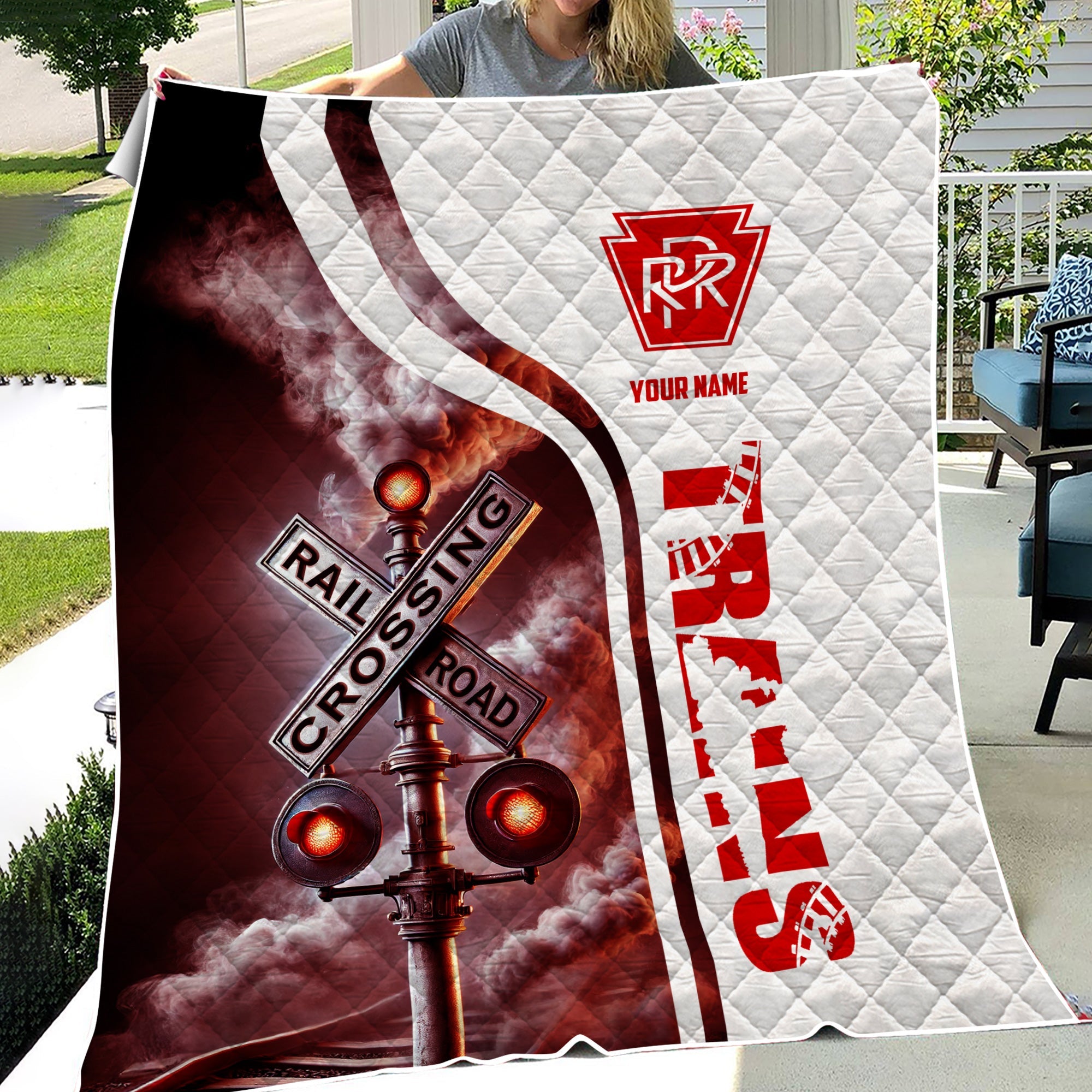 Railspirit Personalized Pennsylvania Railroad Premium Quilts Railroad Crossing Sign Quilts All Over Print