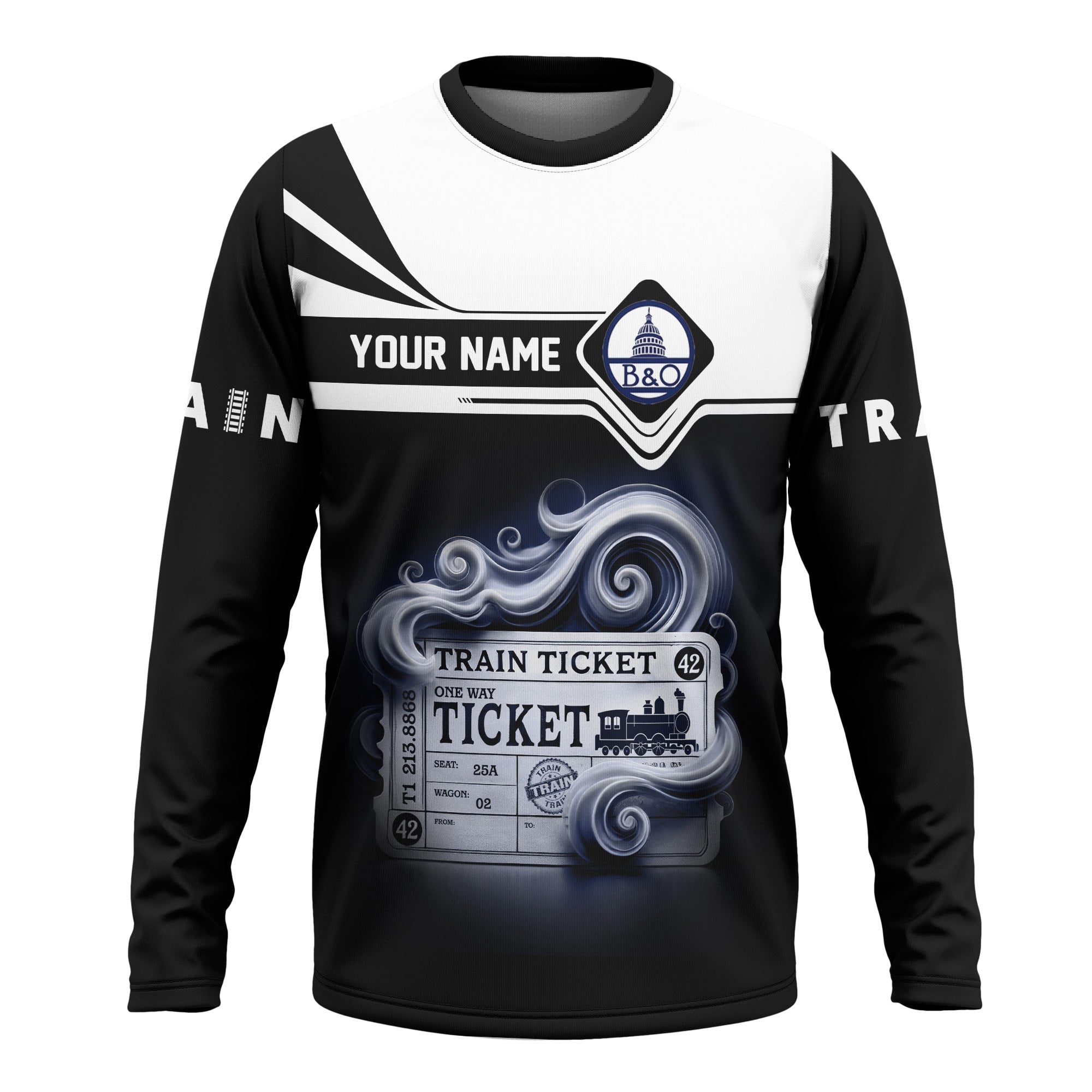 Railspirit Custom Name Baltimore and Ohio Railroad Long Sleeve Shirt American Train Ticket B&O Printed Shirt