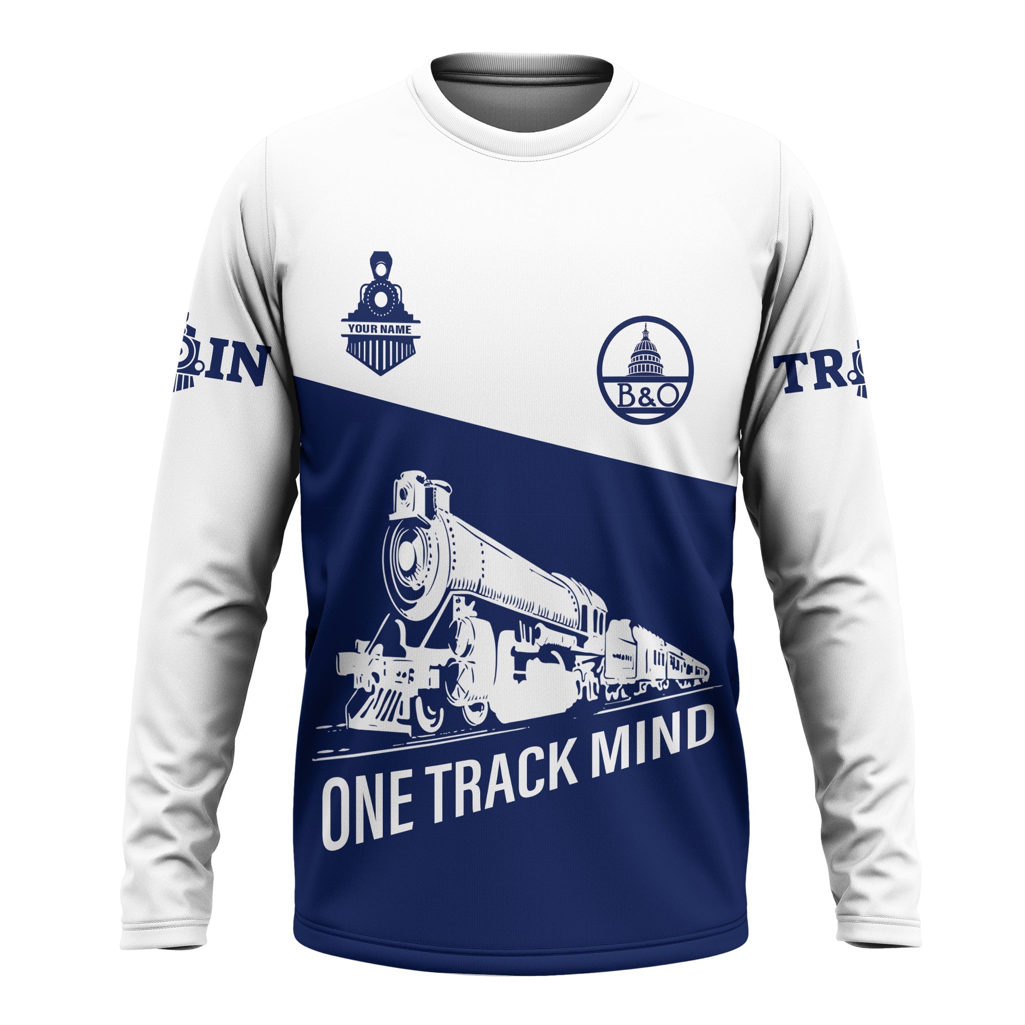 Railspirit Custom Name Baltimore and Ohio Railroad Long Sleeve Shirt One Track Mind B&O Printed Shirt
