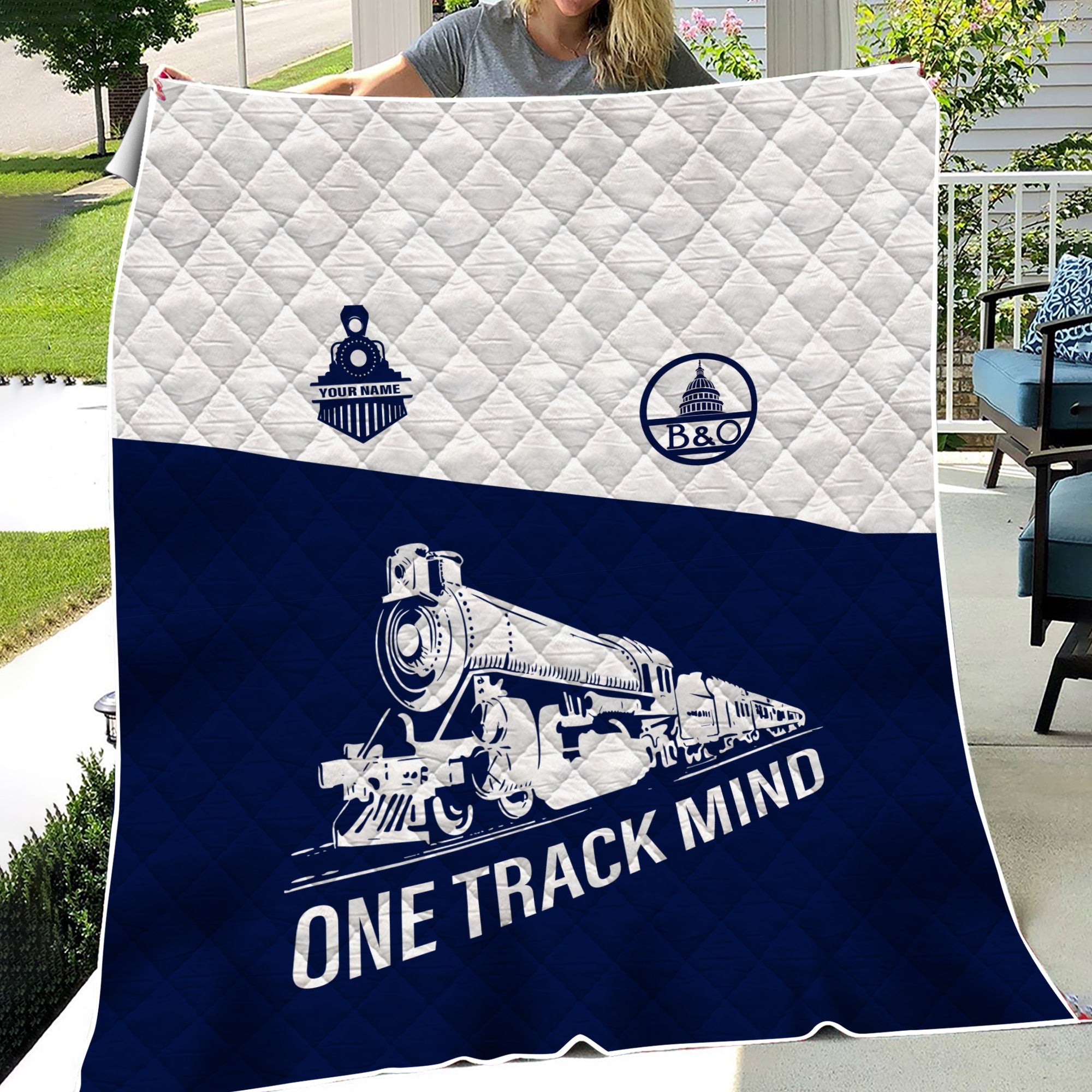 Railspirit Personalized Baltimore and Ohio Railroad Premium Quilt One Track Mind B&O Train Premium Quilt Gift Idea For Train Lover