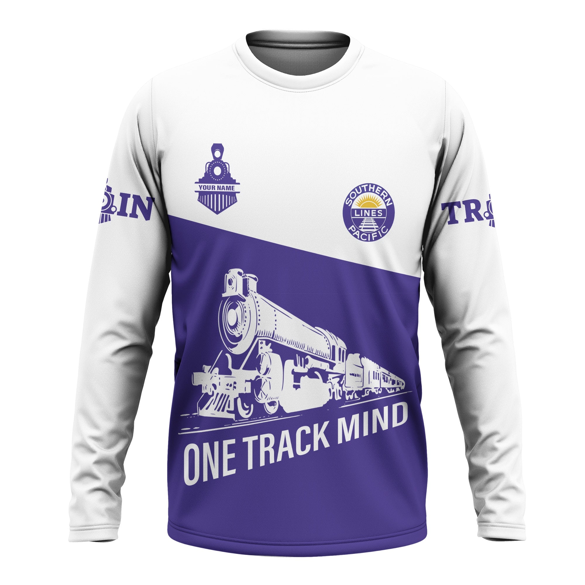Railspirit Custom Name Southern Pacific Railroad Long Sleeve Shirt One Track Mind Printed Shirt