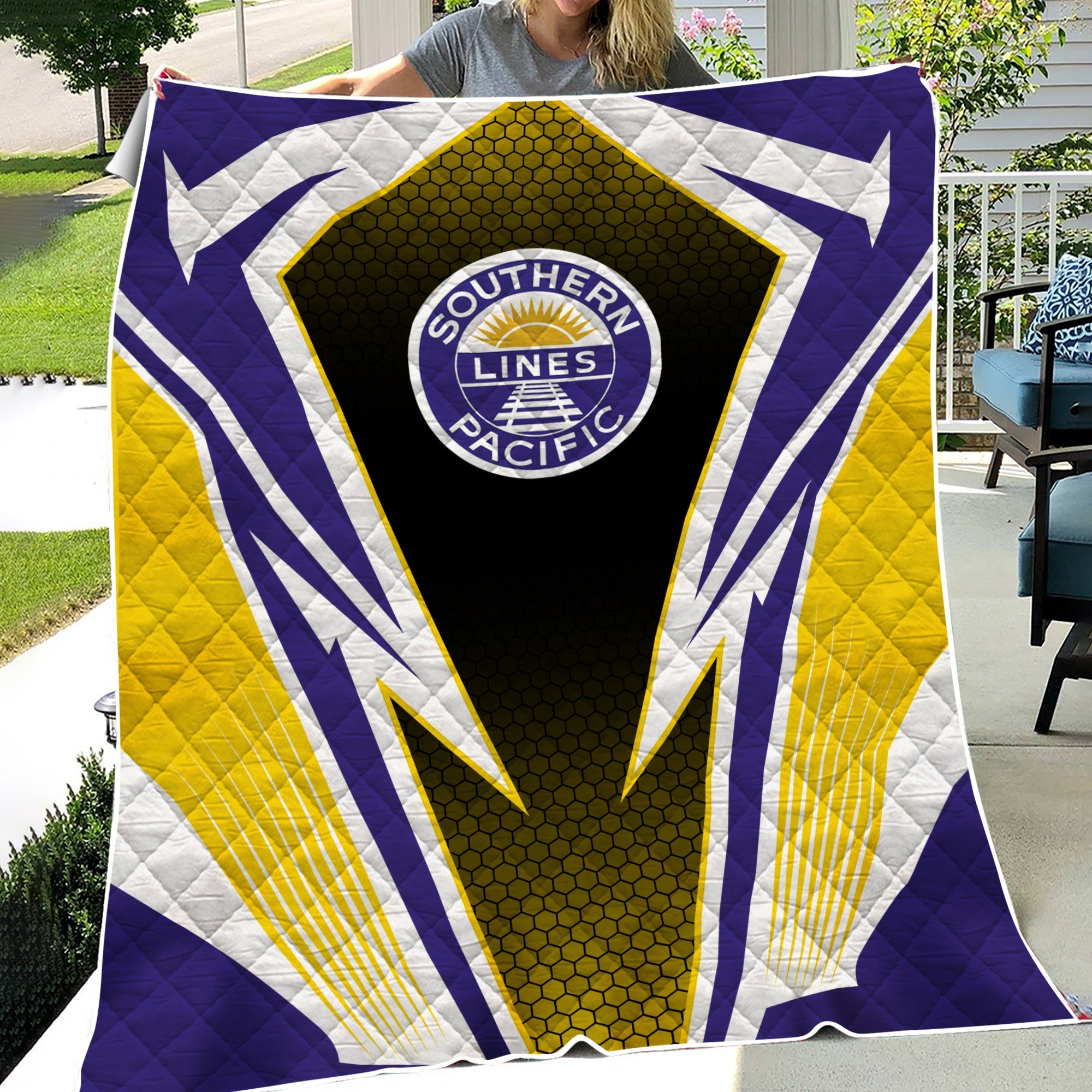 Railspirit Southern Pacific Railroad Premium Quilts Lightning Graphic Style Premium Quilts Gift Idea For Train Lover