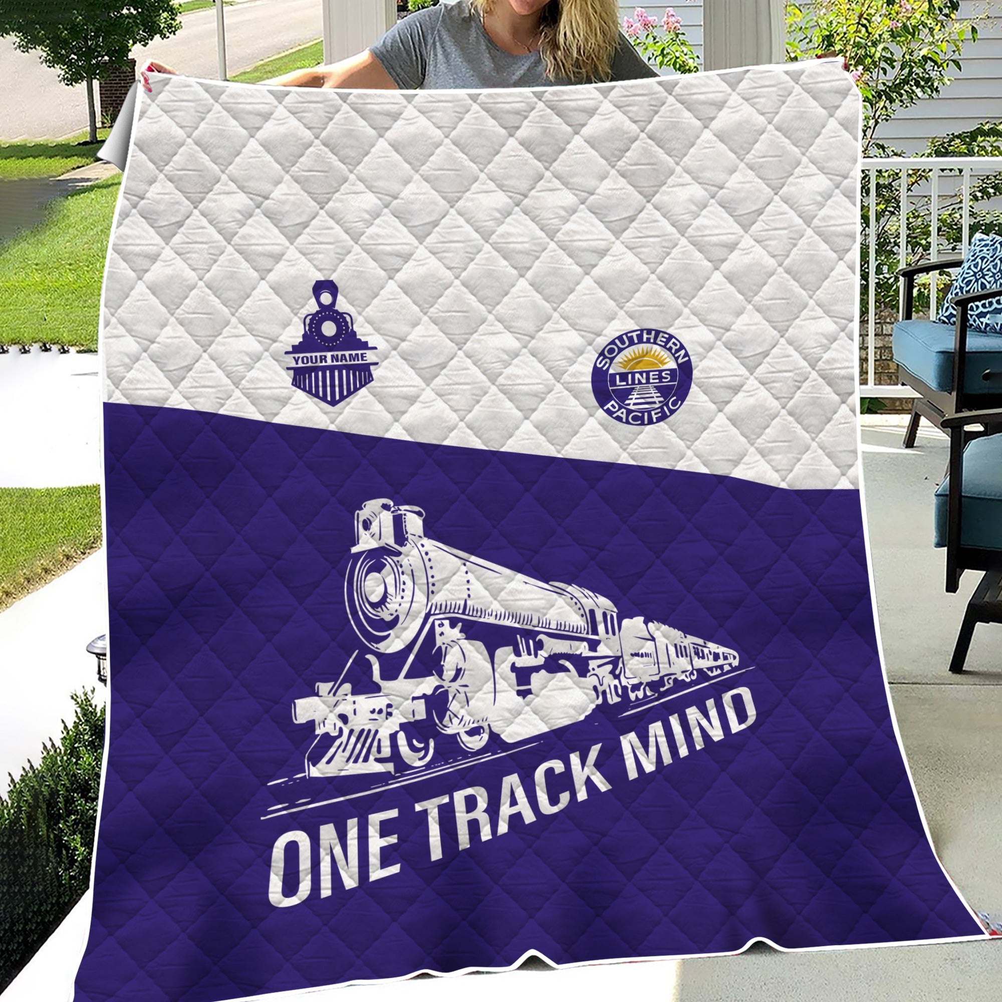Railspirit Personalized Southern Pacific Railroad Premium Quilt One Track Mind Train Premium Quilt Gift Idea For Train Lover