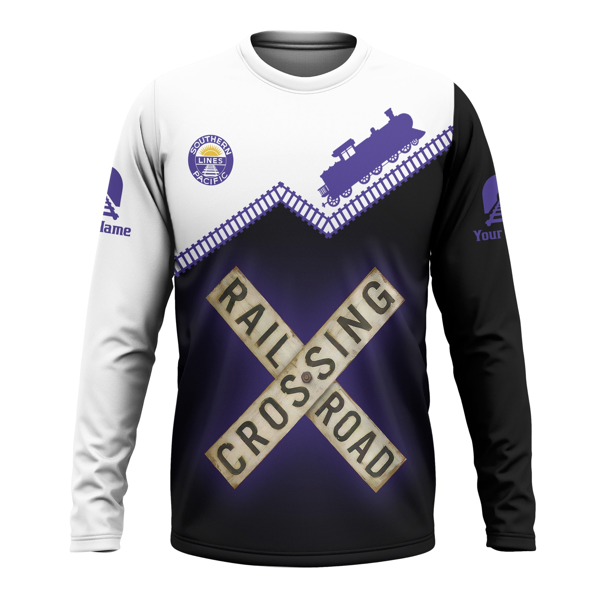 Railspirit Personalized Southern Pacific Railroad Long Sleeve Shirt Railroad Crossing Printed Train Track Shirt