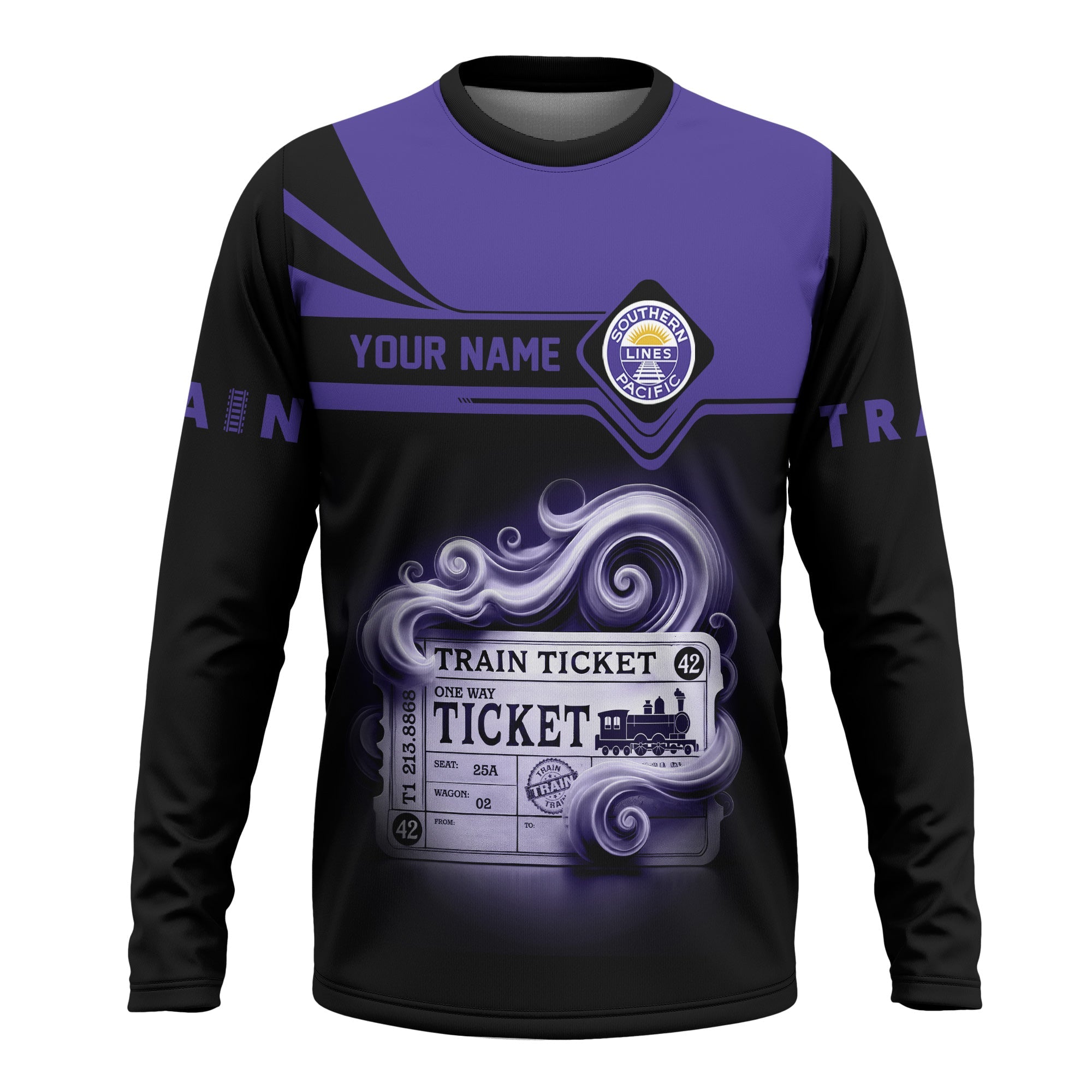 Railspirit Custom Name Southern Pacific Railroad Long Sleeve Shirt American Train Ticket Printed Shirt