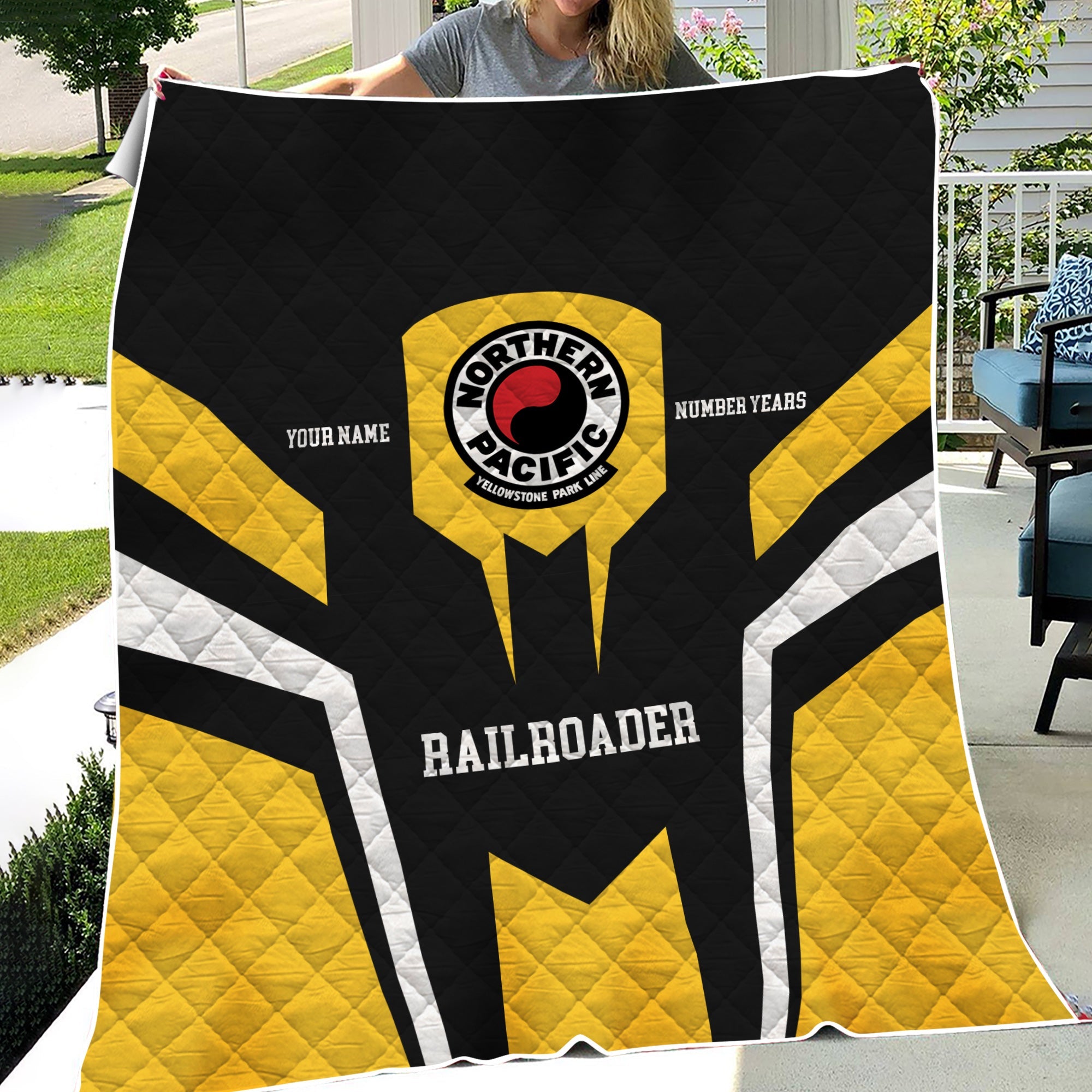 Railspirit Personalized Northern Pacific Railway Premium Quilts Custom Year Railroader Gift Idea For Train Lover