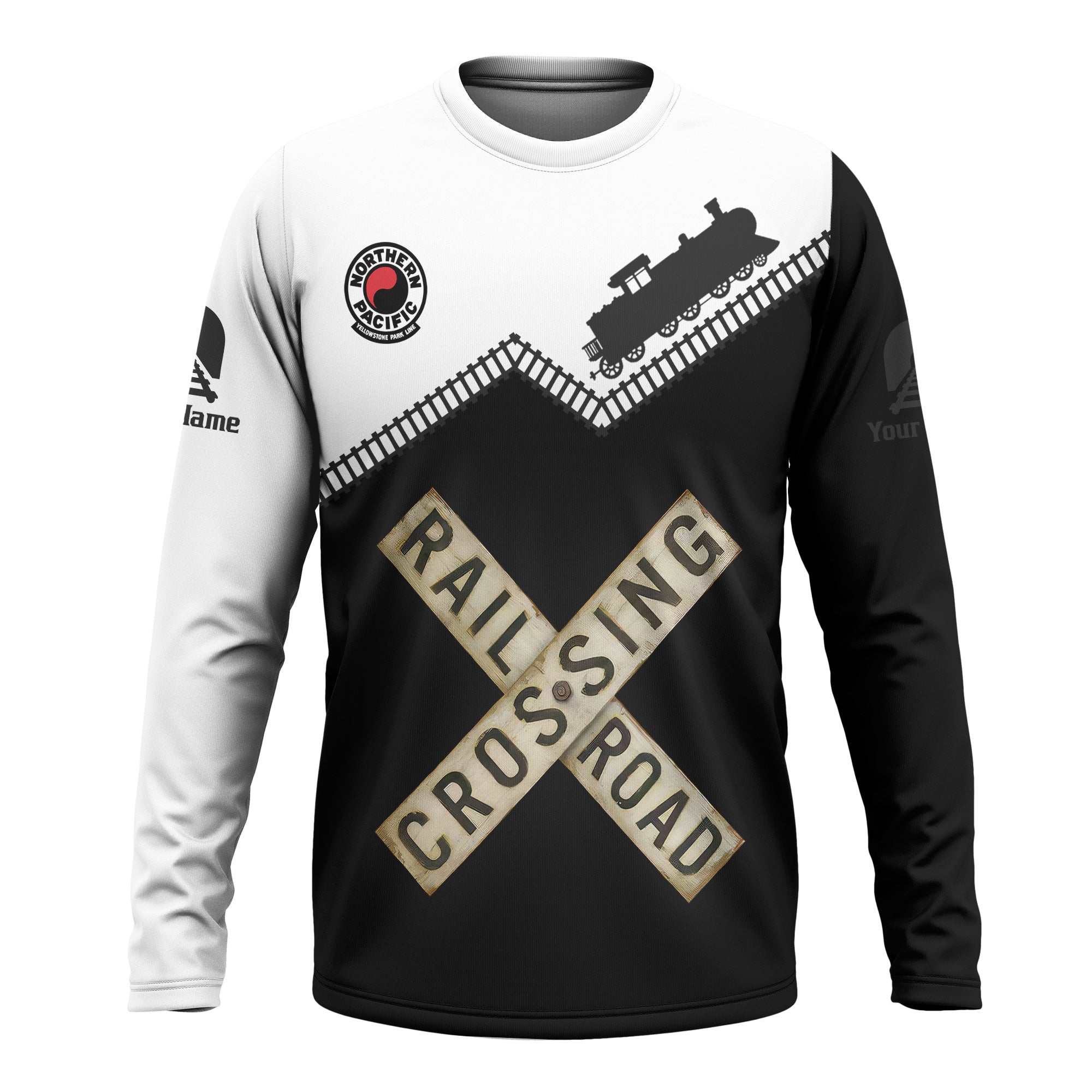 Railspirit Personalized Northern Pacific Railway Long Sleeve Shirt Railroad Crossing Printed Train Track Shirt