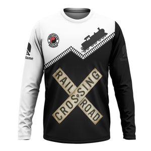 Railspirit Personalized Northern Pacific Railway Long Sleeve Shirt Railroad Crossing Printed Train Track Shirt