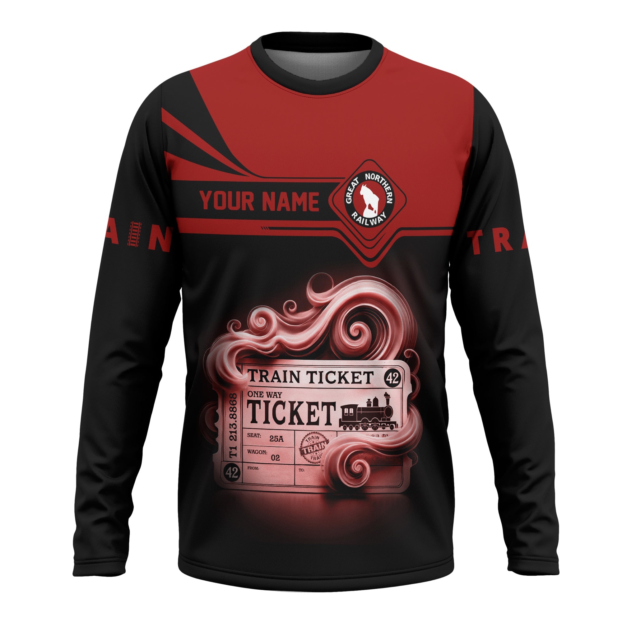 Railspirit Custom Name Great Northern Railway Long Sleeve Shirt American Train Ticket GNR Printed Shirt