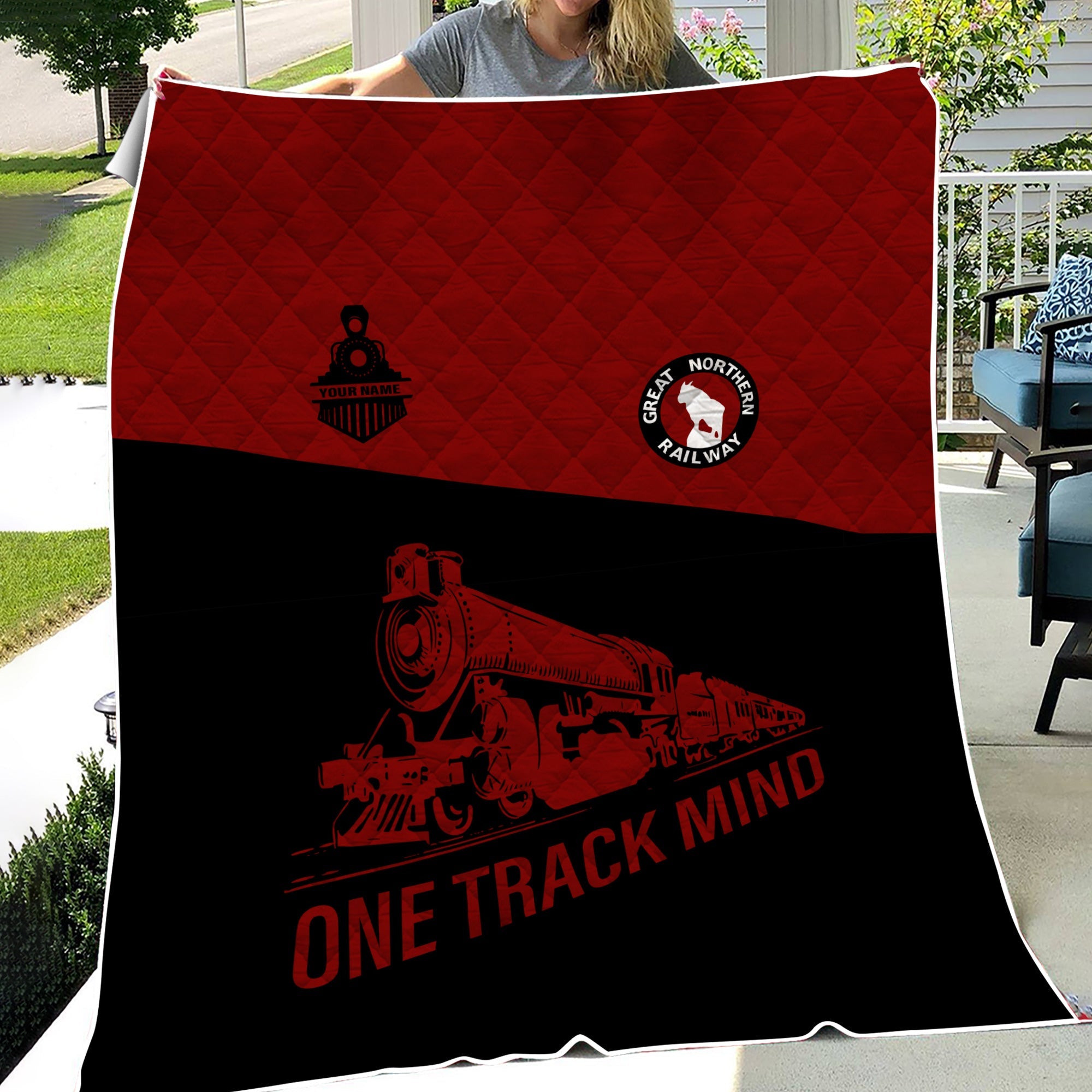 Railspirit Personalized Great Northern Railway Premium Quilt One Track Mind GNR Train Premium Quilt Gift Idea For Train Lover