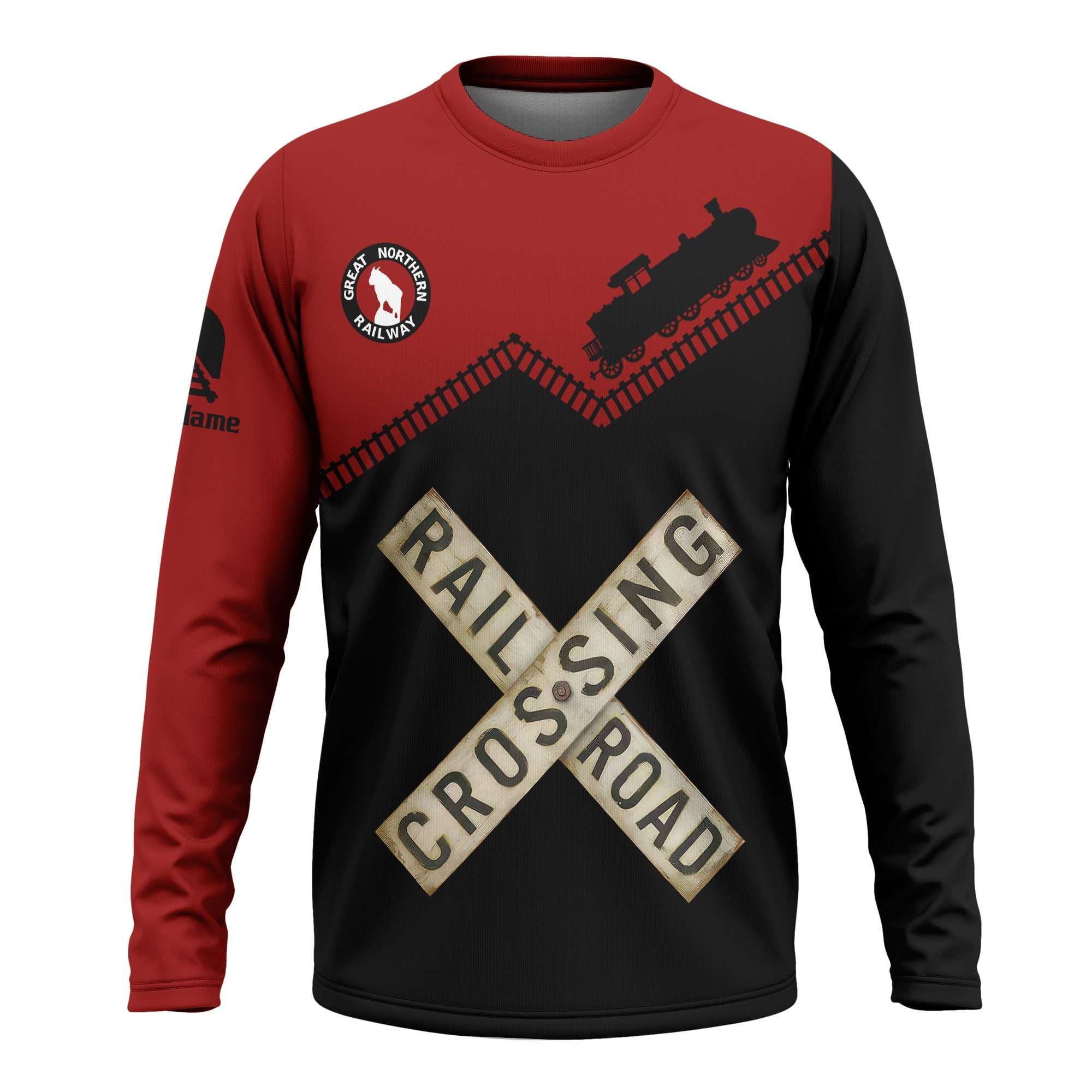 Railspirit Personalized Great Northern Railway Long Sleeve Shirt Railroad Crossing Printed Train Track Shirt