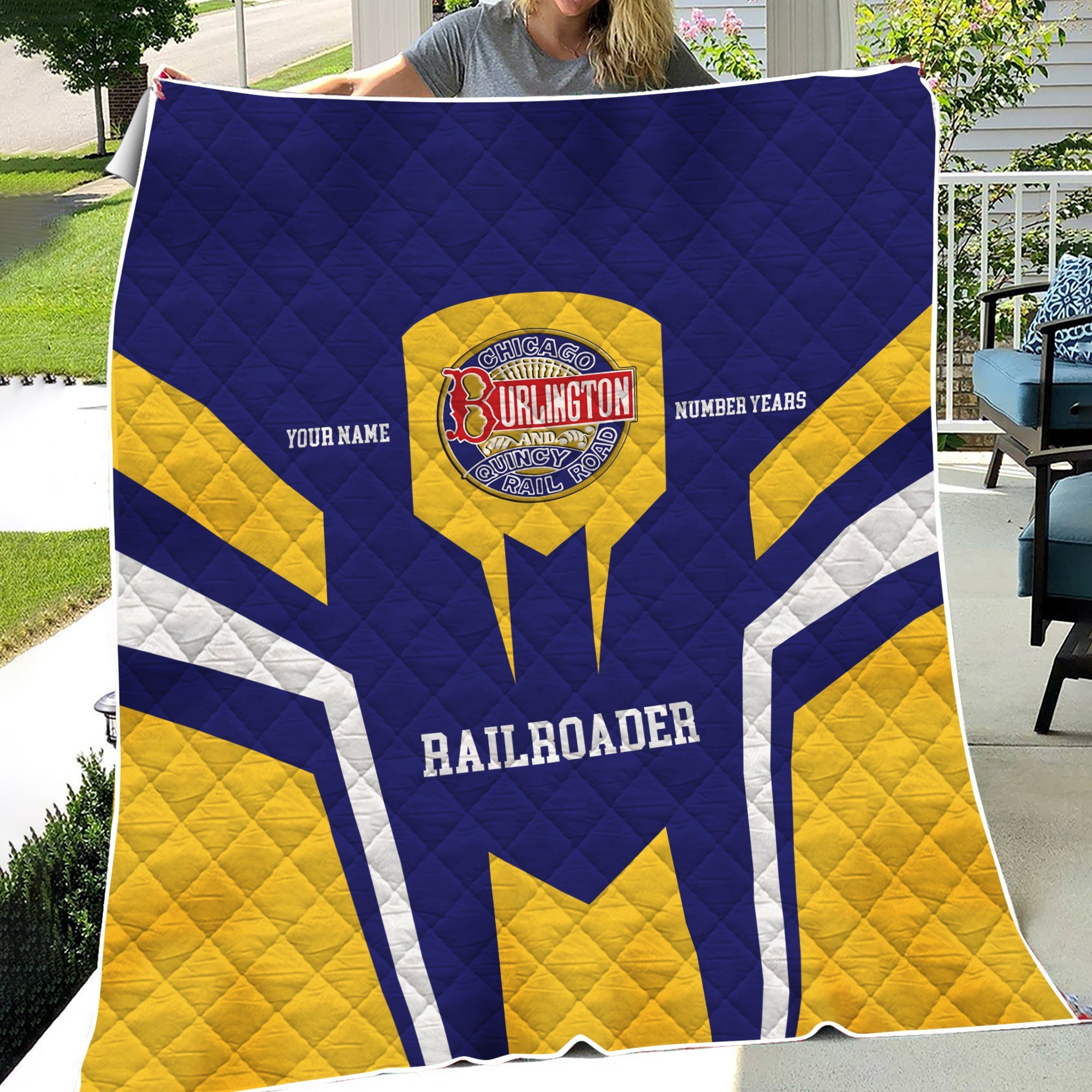 Railspirit Personalized Chicago, Burlington and Quincy Railroad Premium Quilts Custom Year Railroader Gift Idea For Train Lover