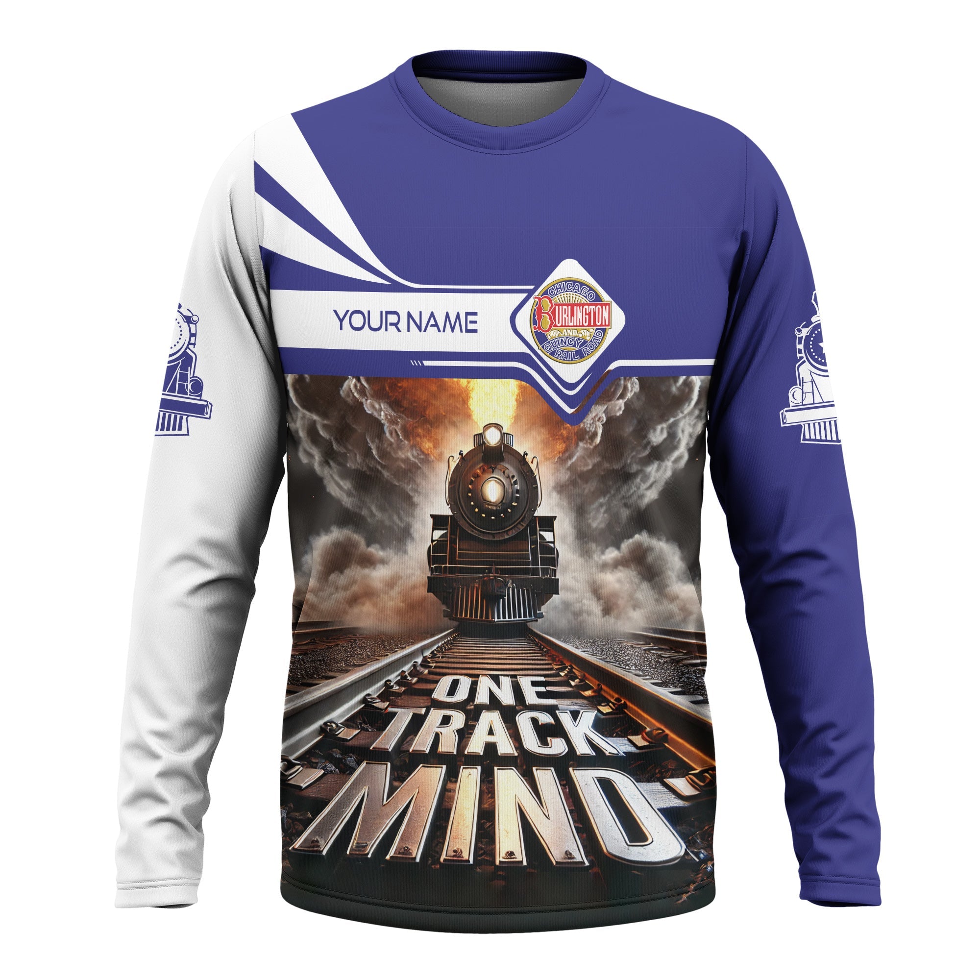 Railspirit Personalized Chicago, Burlington and Quincy Railroad Long Sleeve Shirt One Track Mind Train Printed Shirt