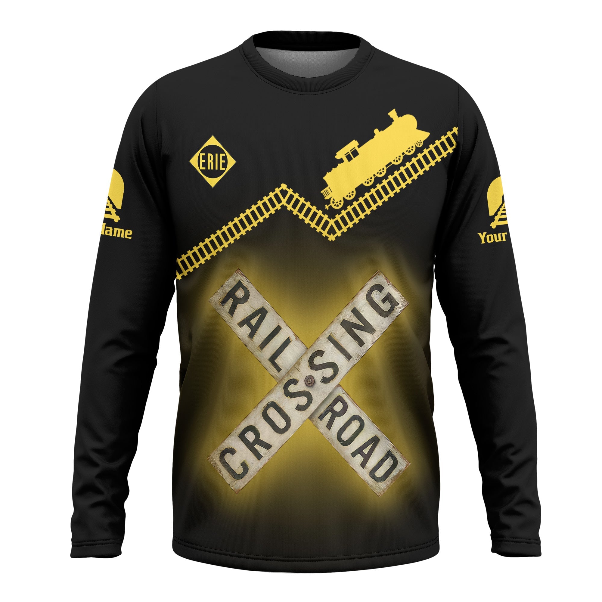 Railspirit Personalized Erie Railroad Long Sleeve Shirt Railroad Crossing Printed Train Track Shirt