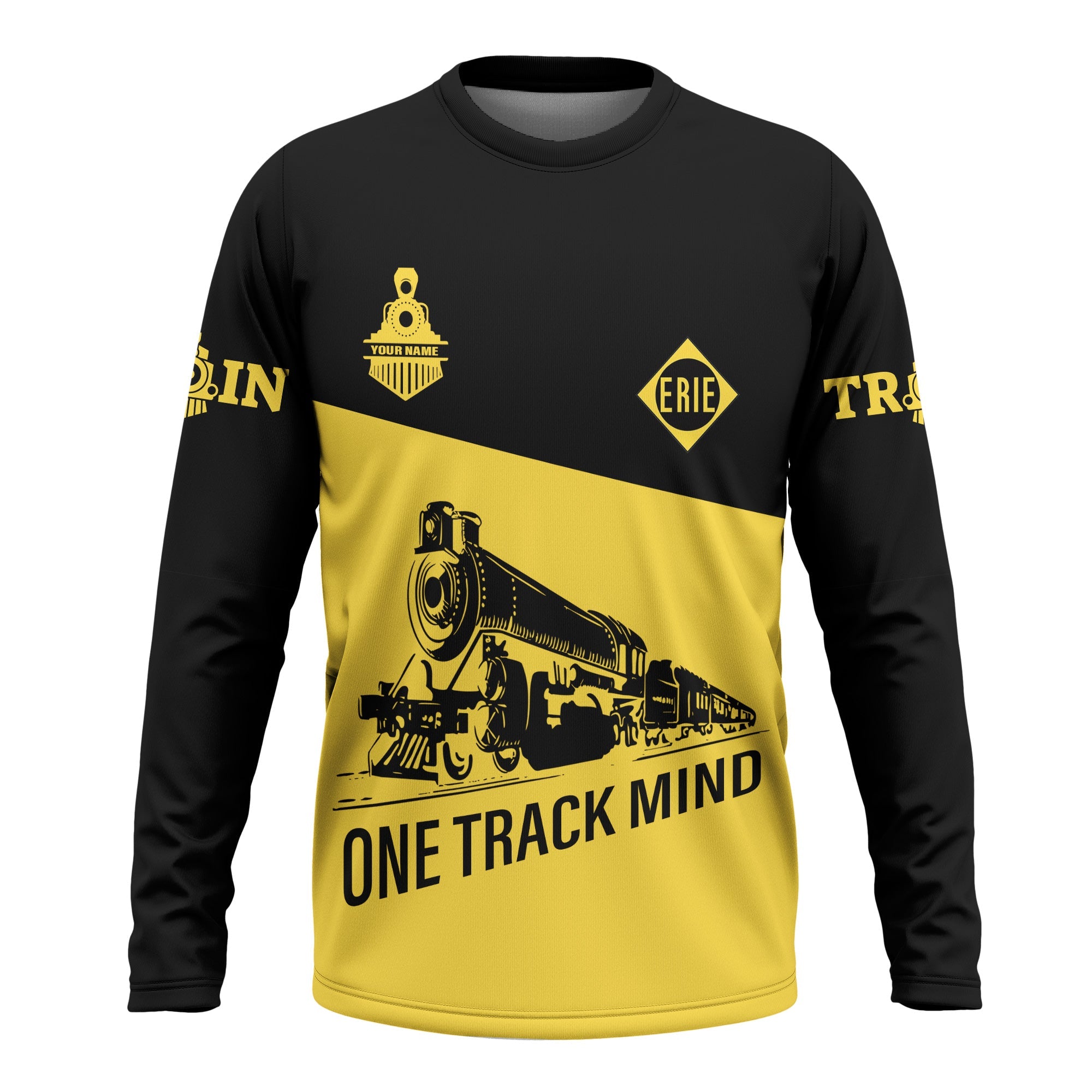 Railspirit Custom Name Erie Railroad Long Sleeve Shirt One Track Mind Printed Shirt