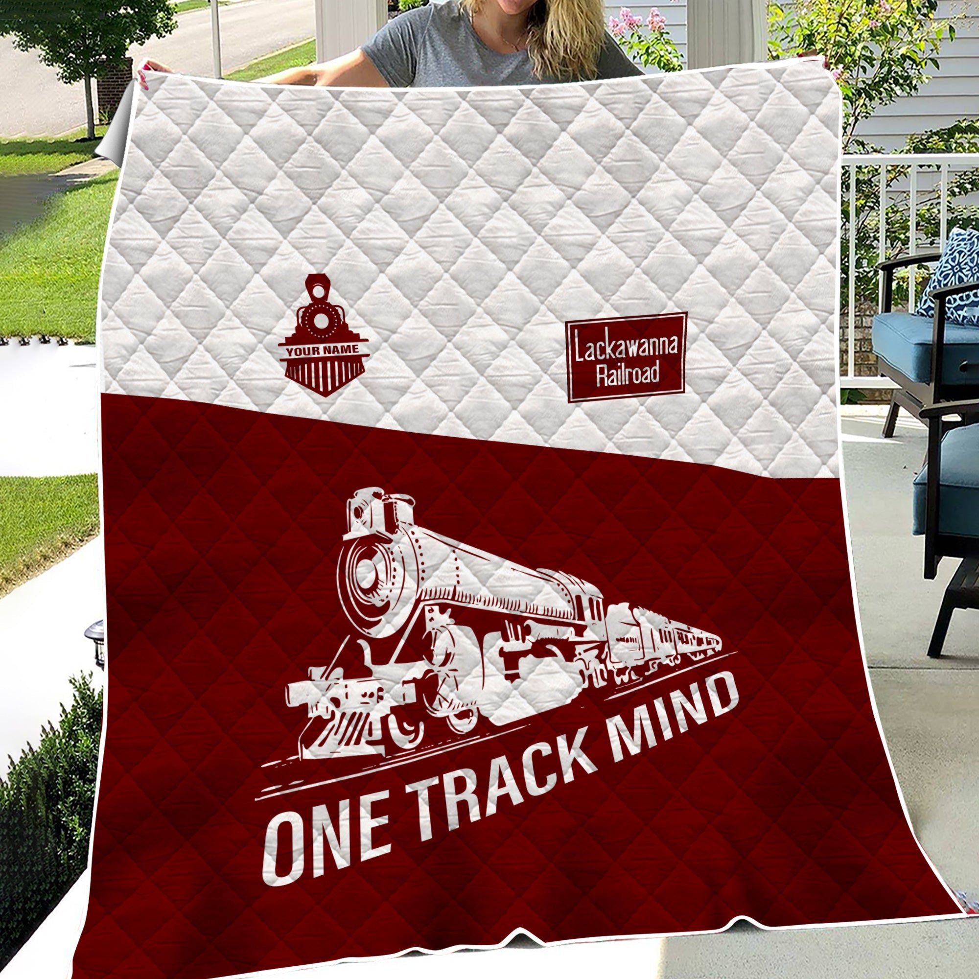 Railspirit Personalized Delaware, Lackawanna and Western Railroad Premium Quilt One Track Mind DL&W Train Premium Quilt Gift Idea For Train Lover