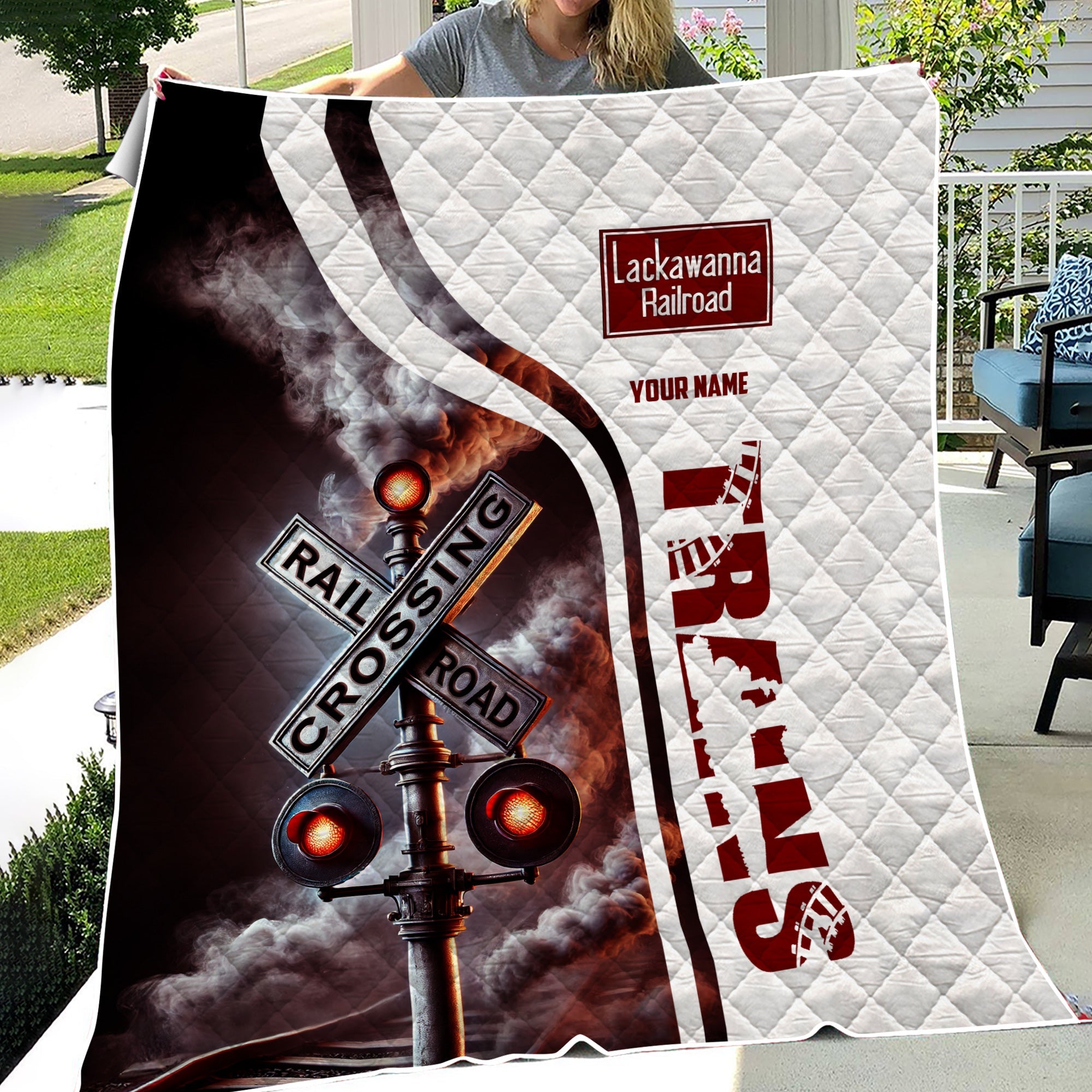 Railspirit Personalized Delaware, Lackawanna and Western Railroad Premium Quilts Railroad Crossing Sign DL&W Quilts All Over Print