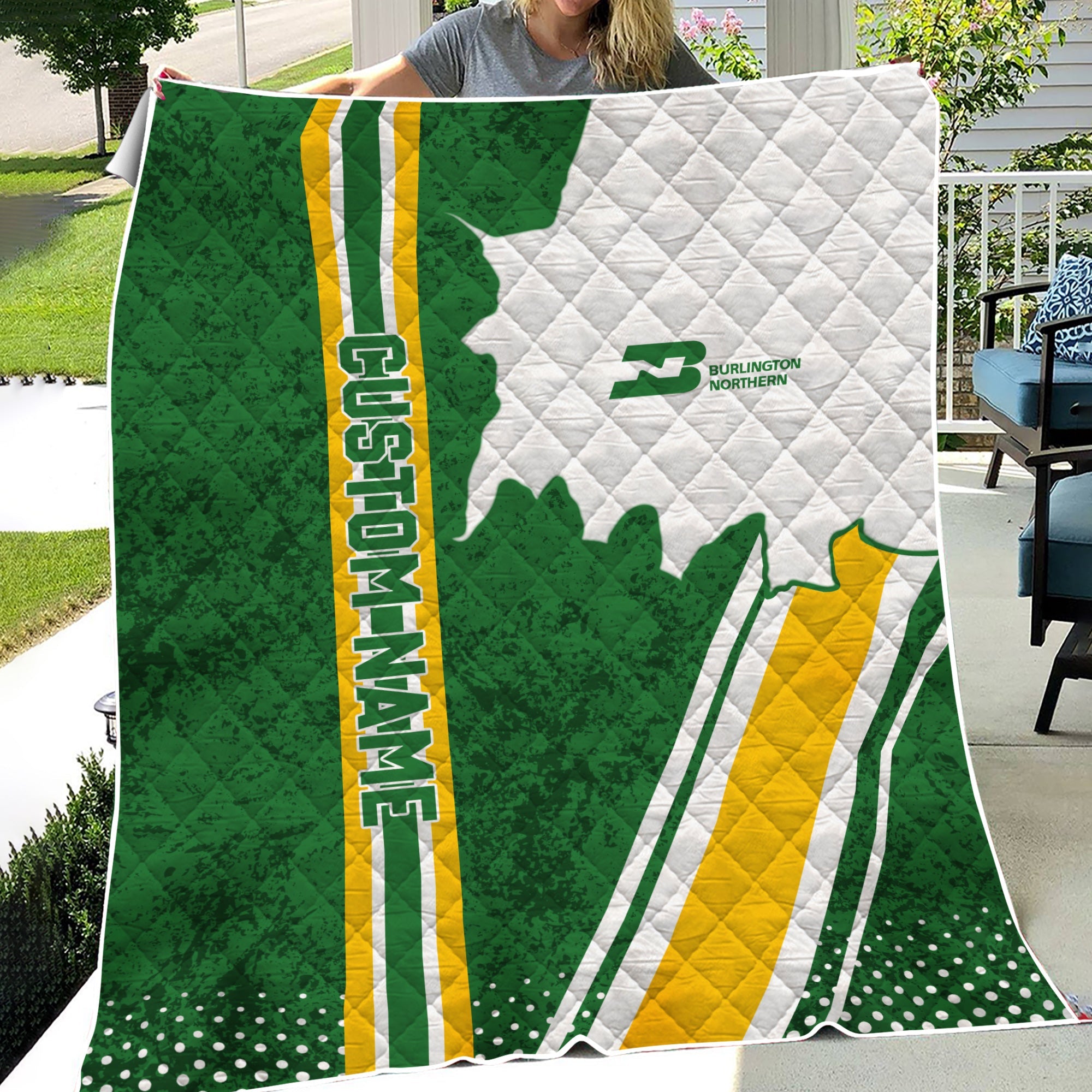 Railspirit Personalized Burlington Northern Railroad Premium Quilts Vintage All Over Printed Premium Quilts