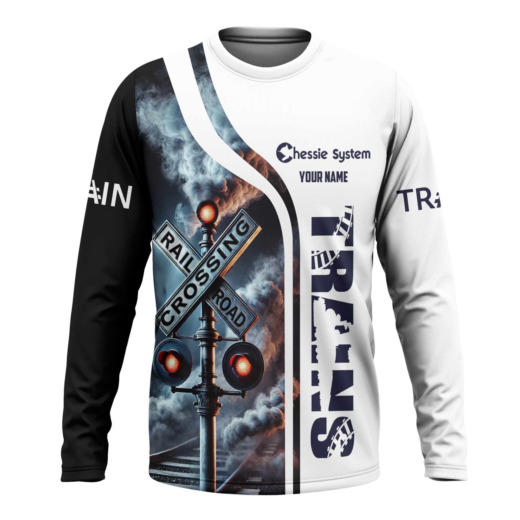 Railspirit Custom Name Chessie System Railroad Long Sleeve Shirt Railroad Crossing Sign Printed Train Shirt