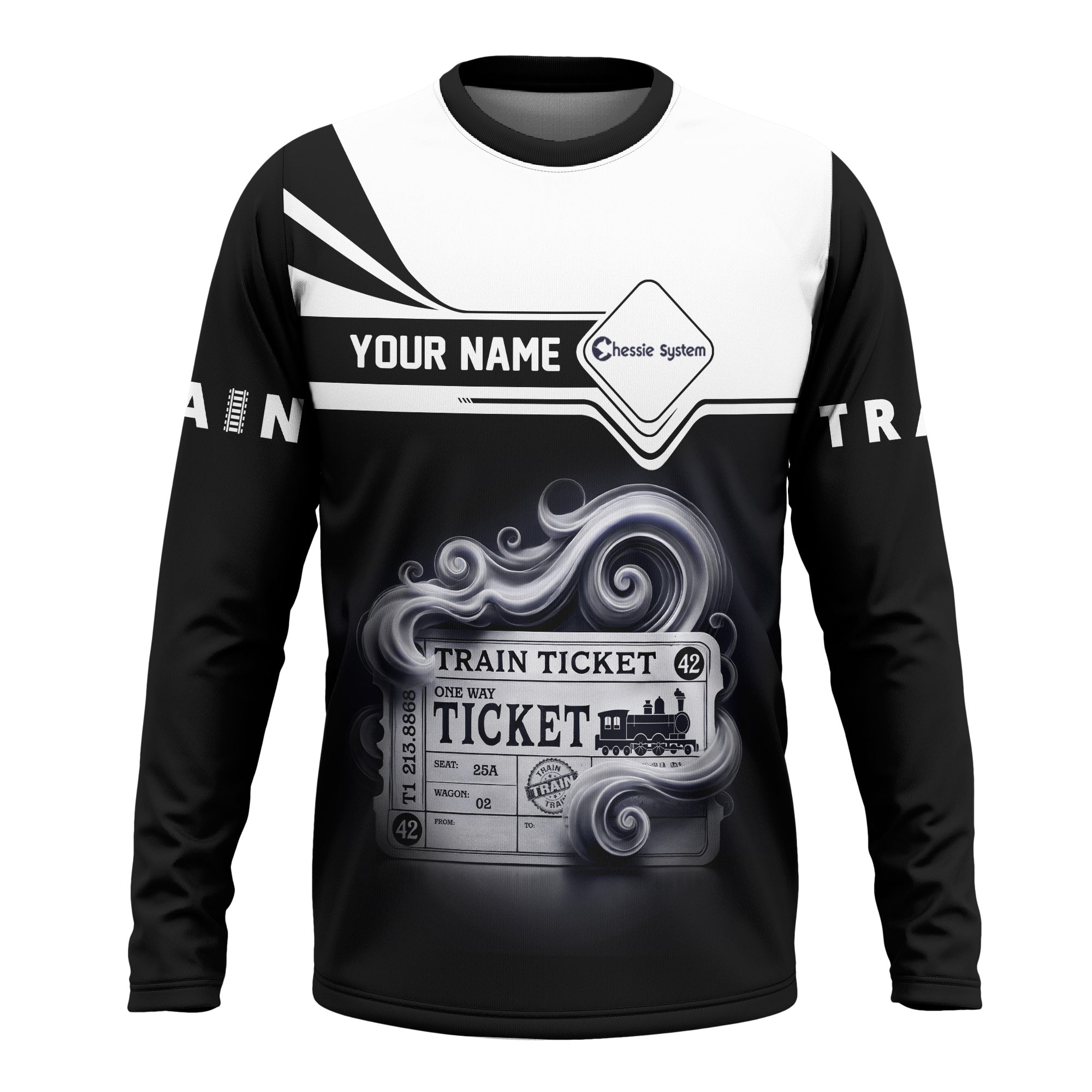Railspirit Custom Name Chessie System Railroad Long Sleeve Shirt American Train Ticket Printed Shirt