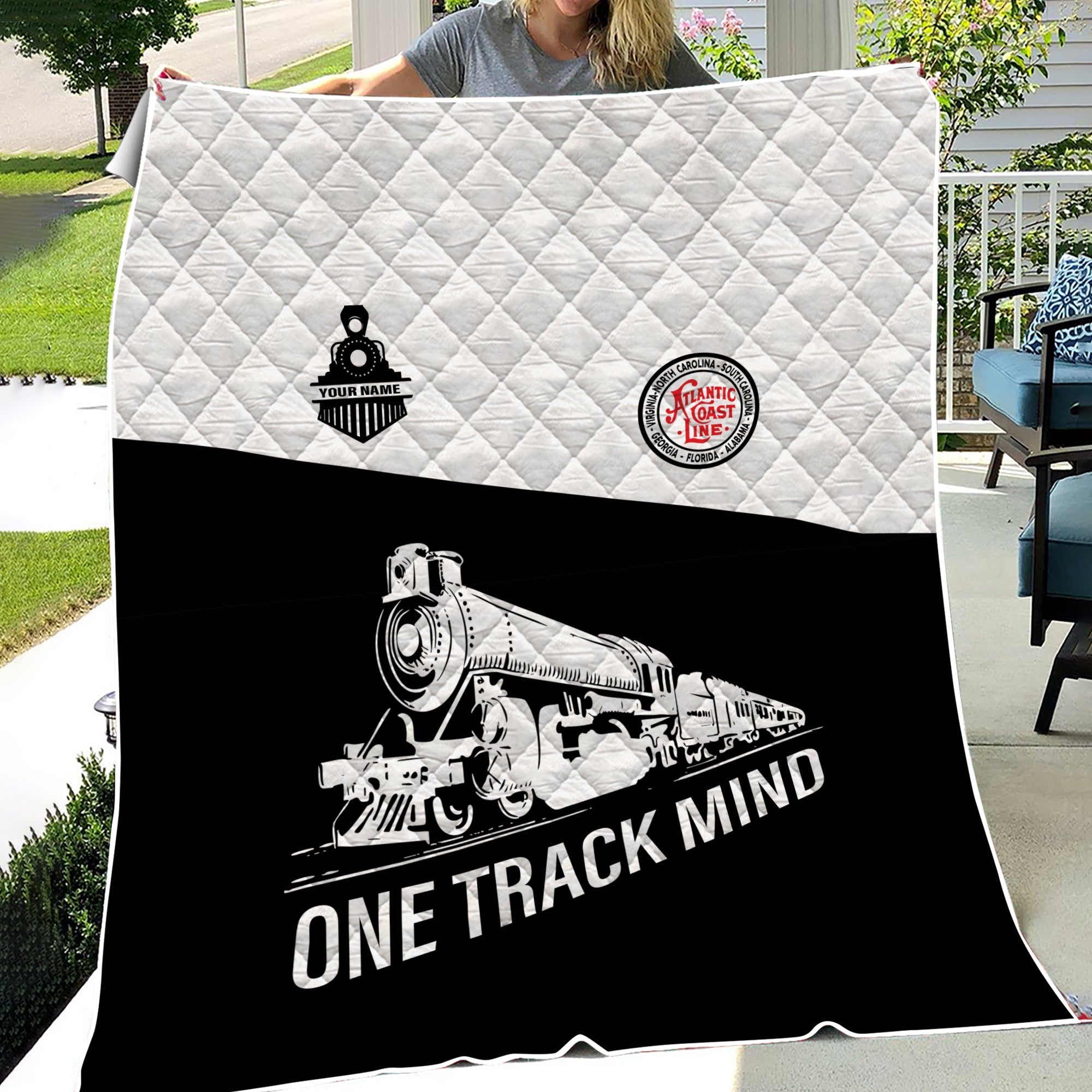 Railspirit Personalized Atlantic Coast Line Railroad Premium Quilt One Track Mind Train Premium Quilt Gift Idea For Train Lover