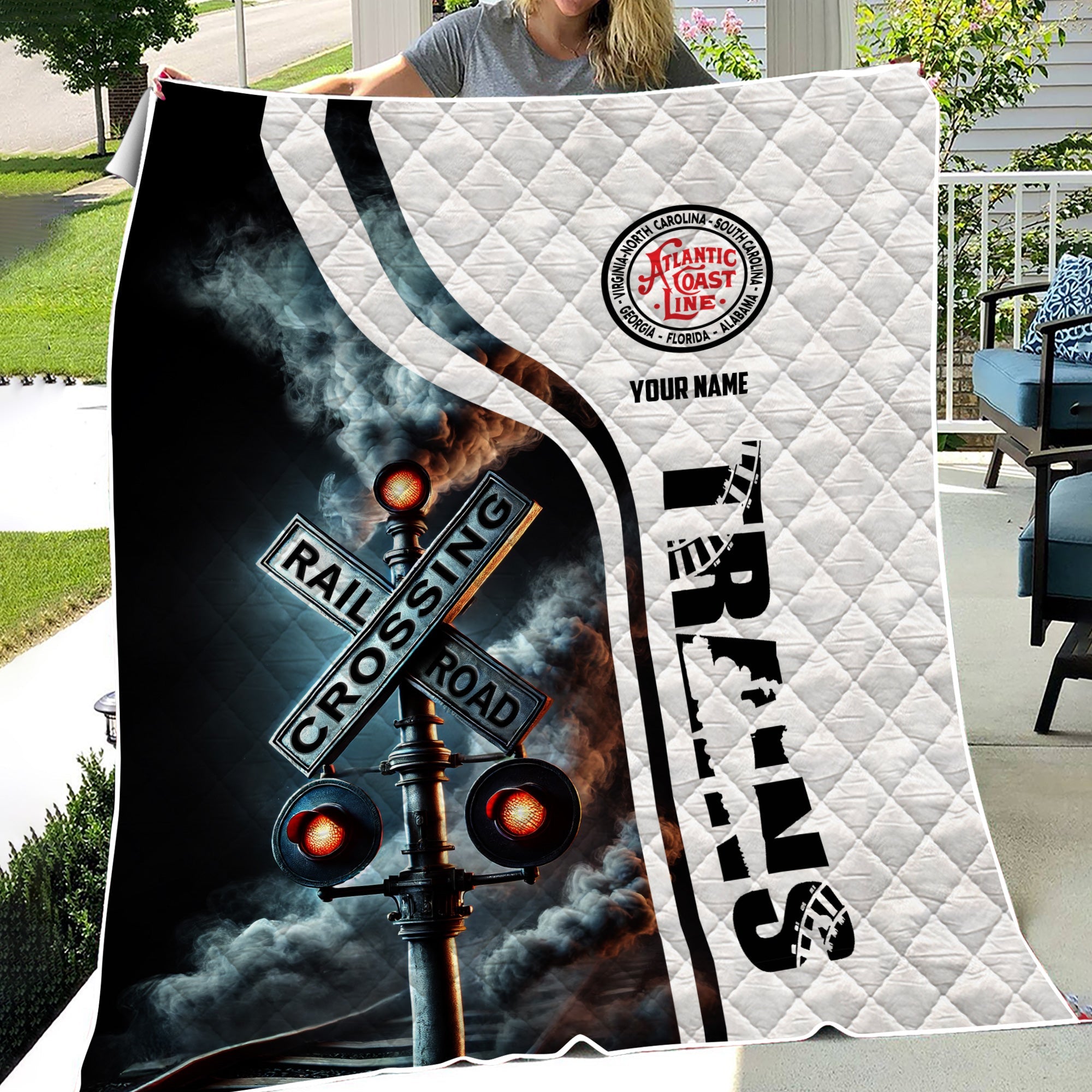 Railspirit Personalized Atlantic Coast Line Railroad Premium Quilts Railroad Crossing Sign Quilts All Over Print