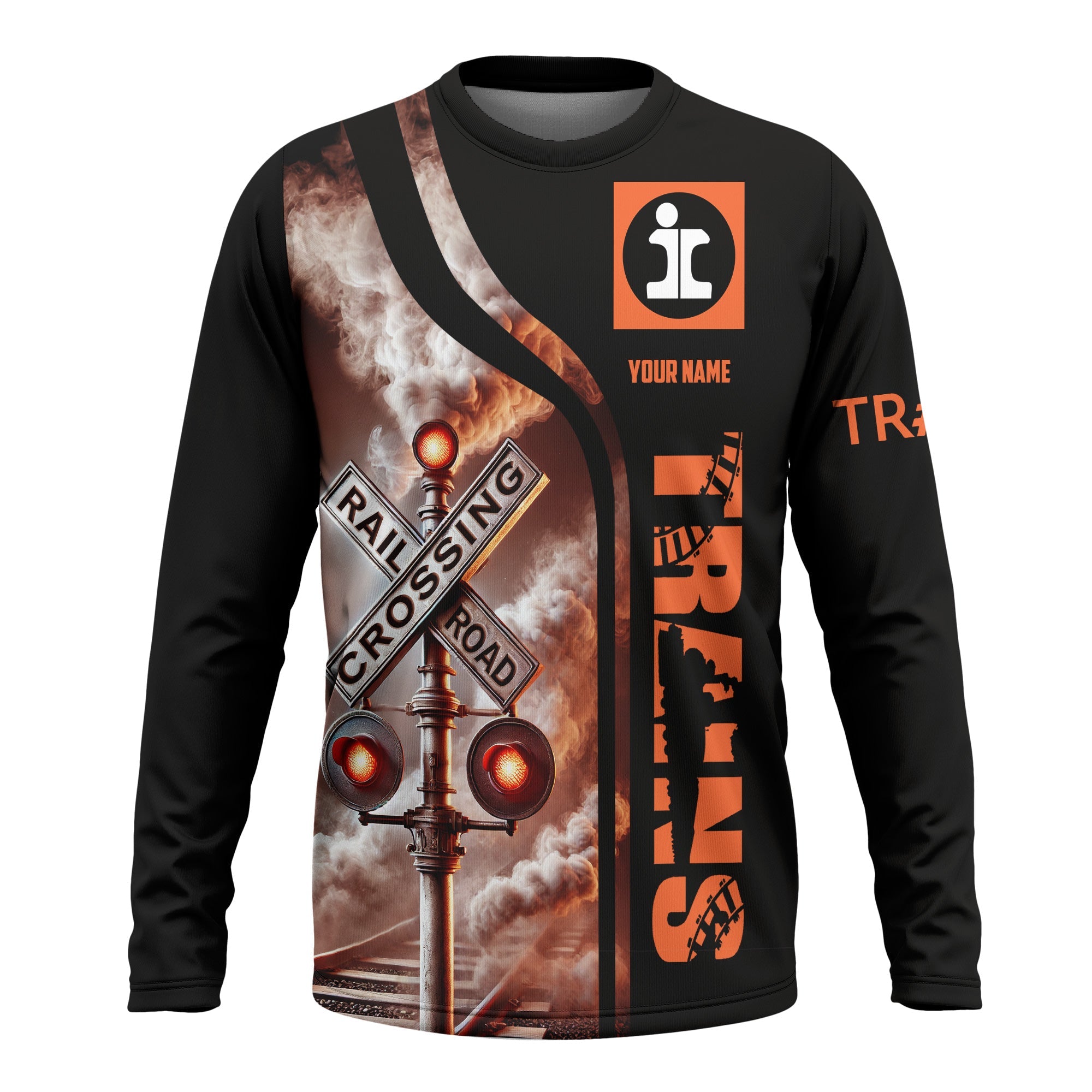 Railspirit Custom Name Illinois Central Railroad Long Sleeve Shirt Railroad Crossing Sign Printed Train Shirt